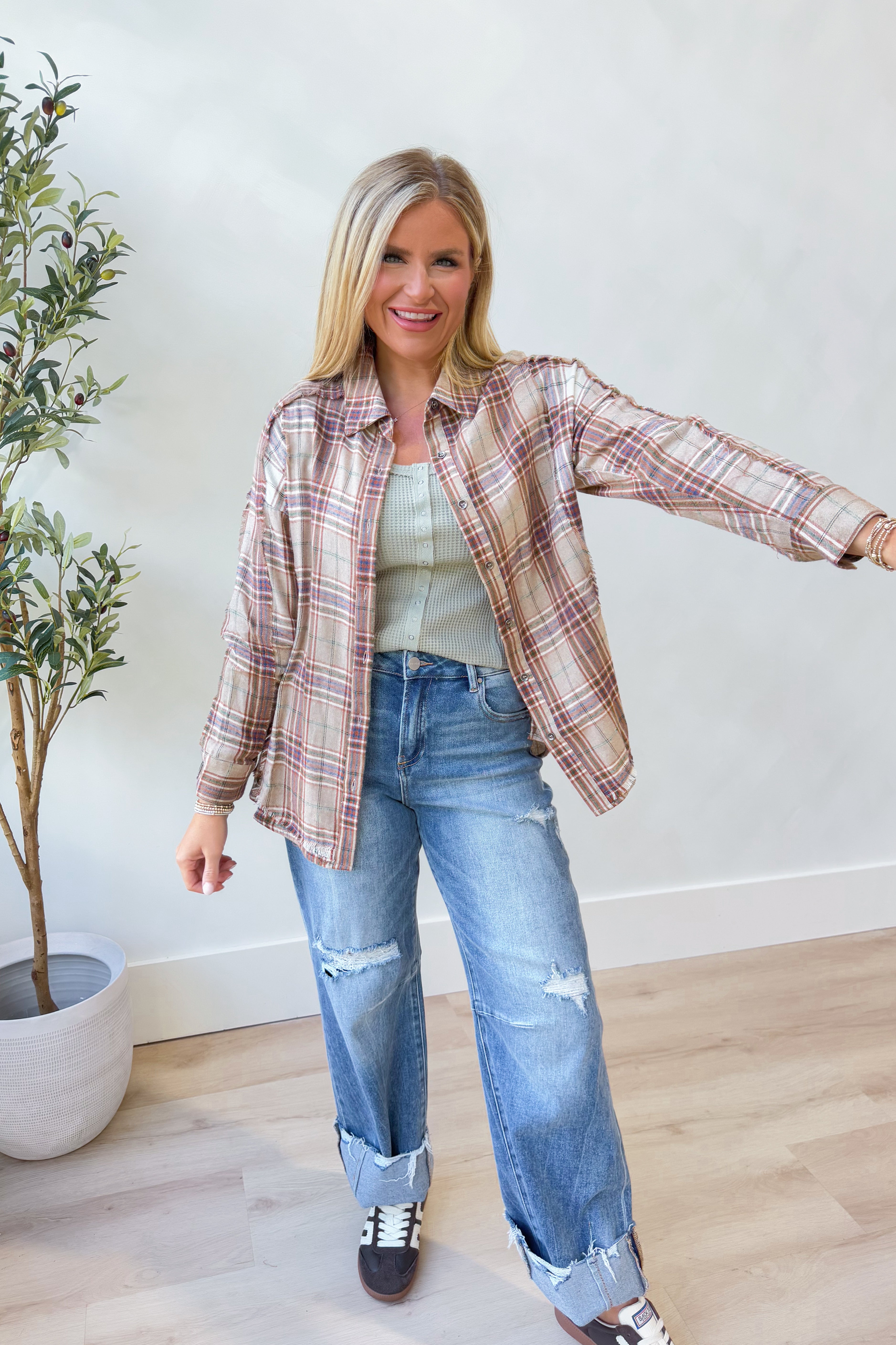 Simpson Plaid Button Down Flannel - Be You Boutique
