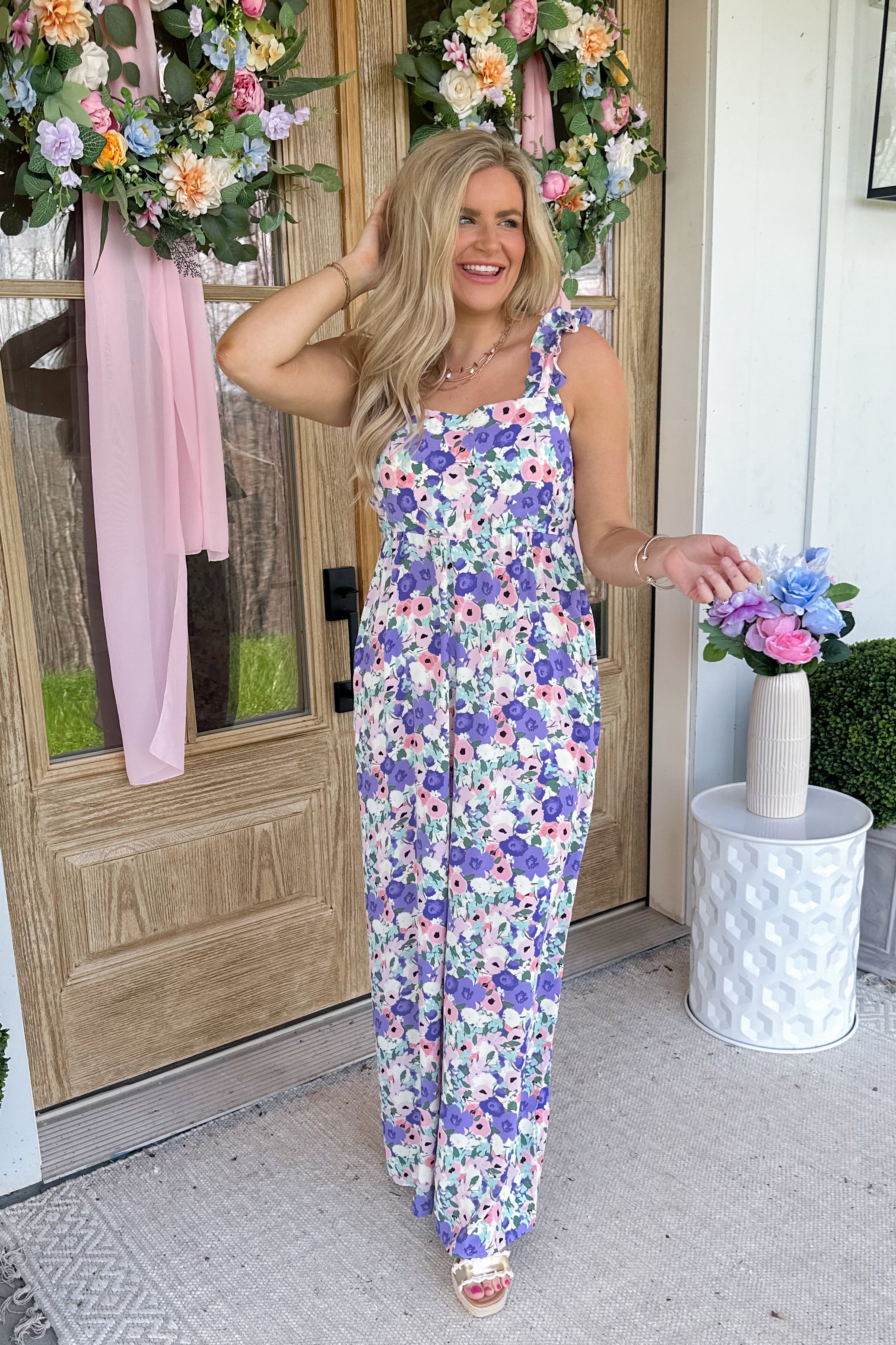 Oliver Floral Print Ruffle Back Tie Jumpsuit - Be You Boutique