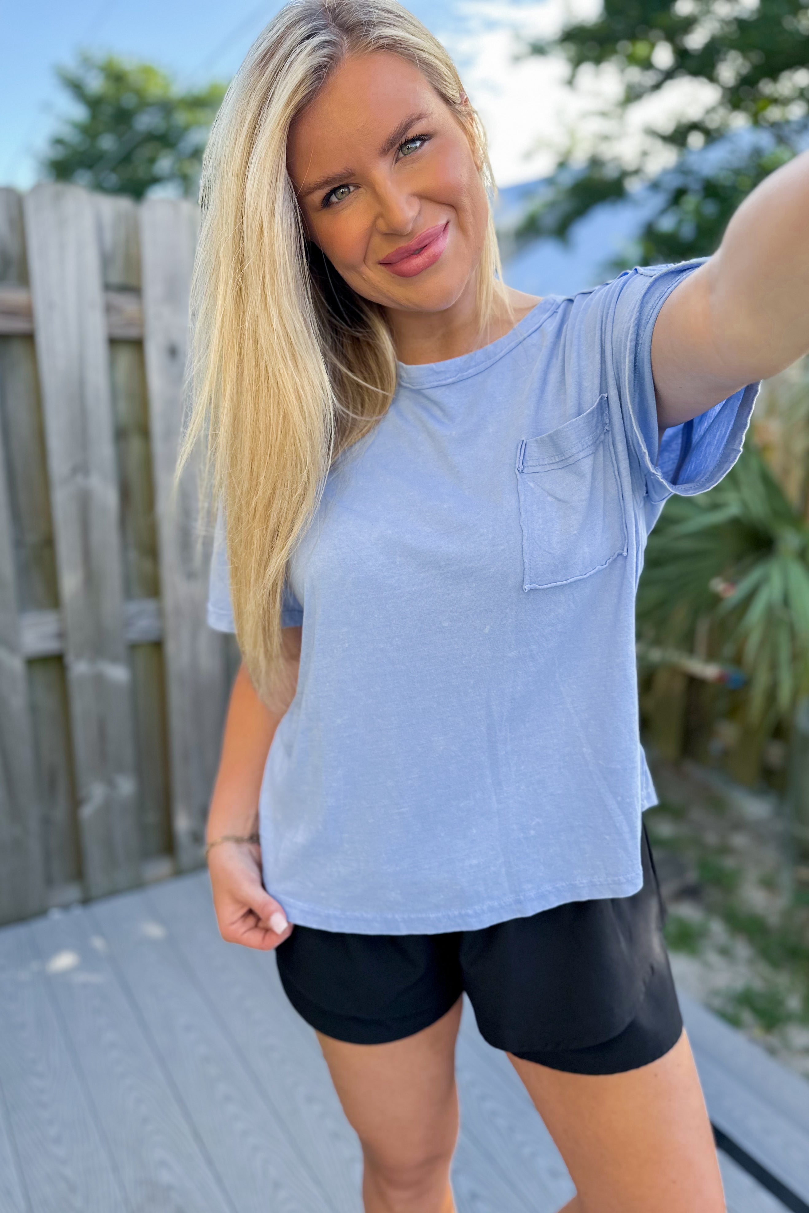 Clara Short Sleeve Washed Knit Pocket Tee - Be You Boutique