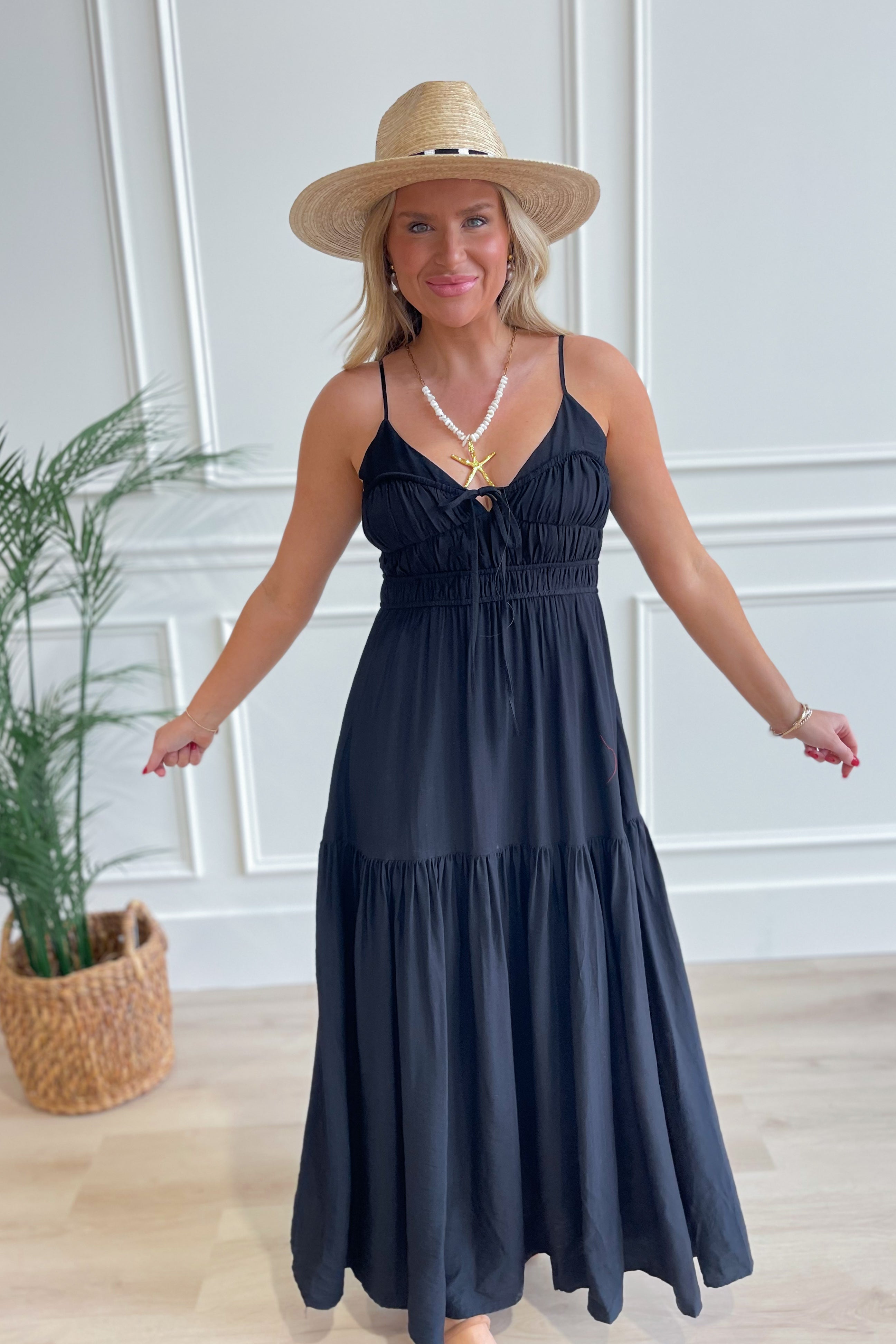 Helen Shirred Front Tie Sleeveless Midi Dress - Be You Boutique