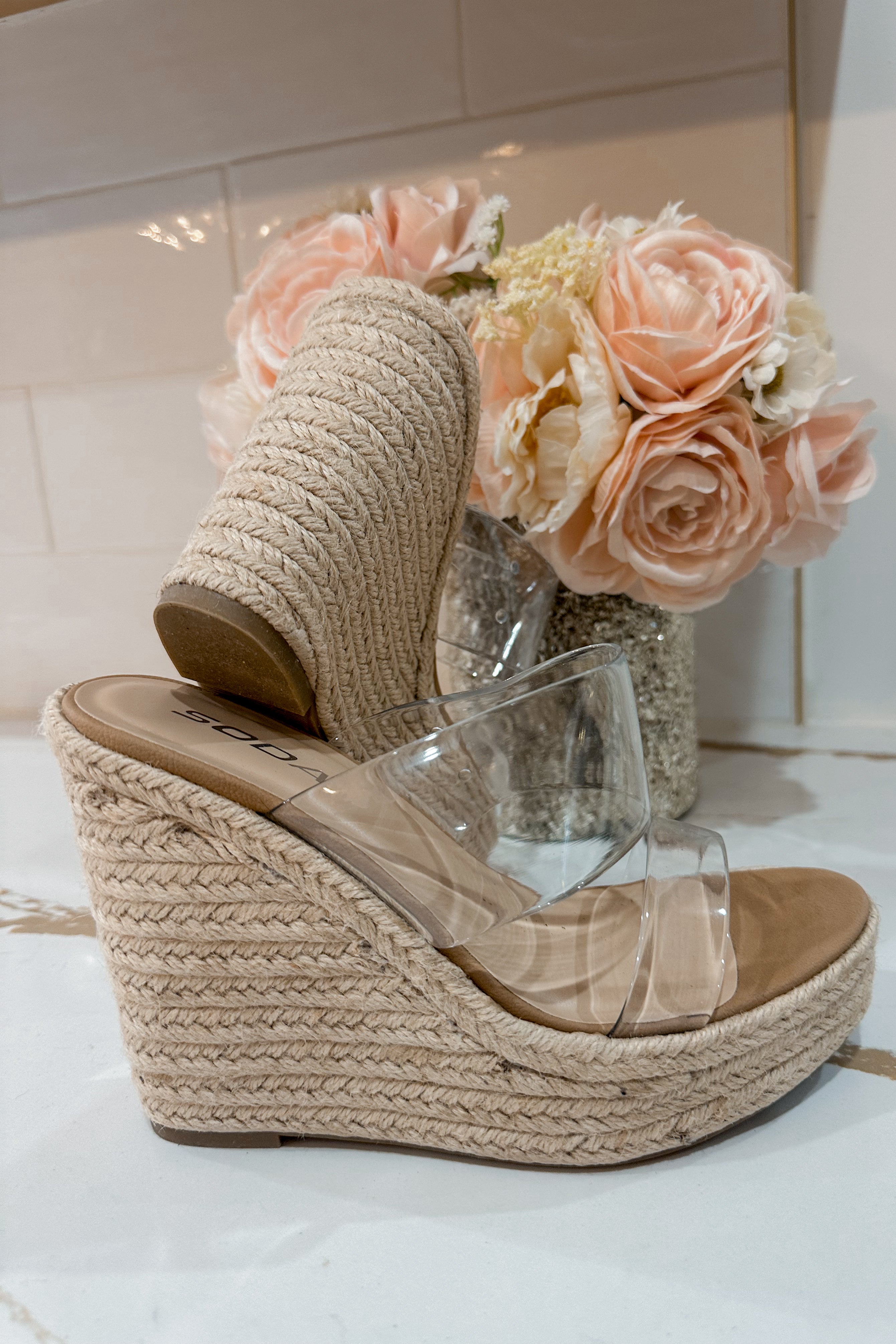 I'm A Big Fan Clear Espadrille Mule Wedges - Be You Boutique