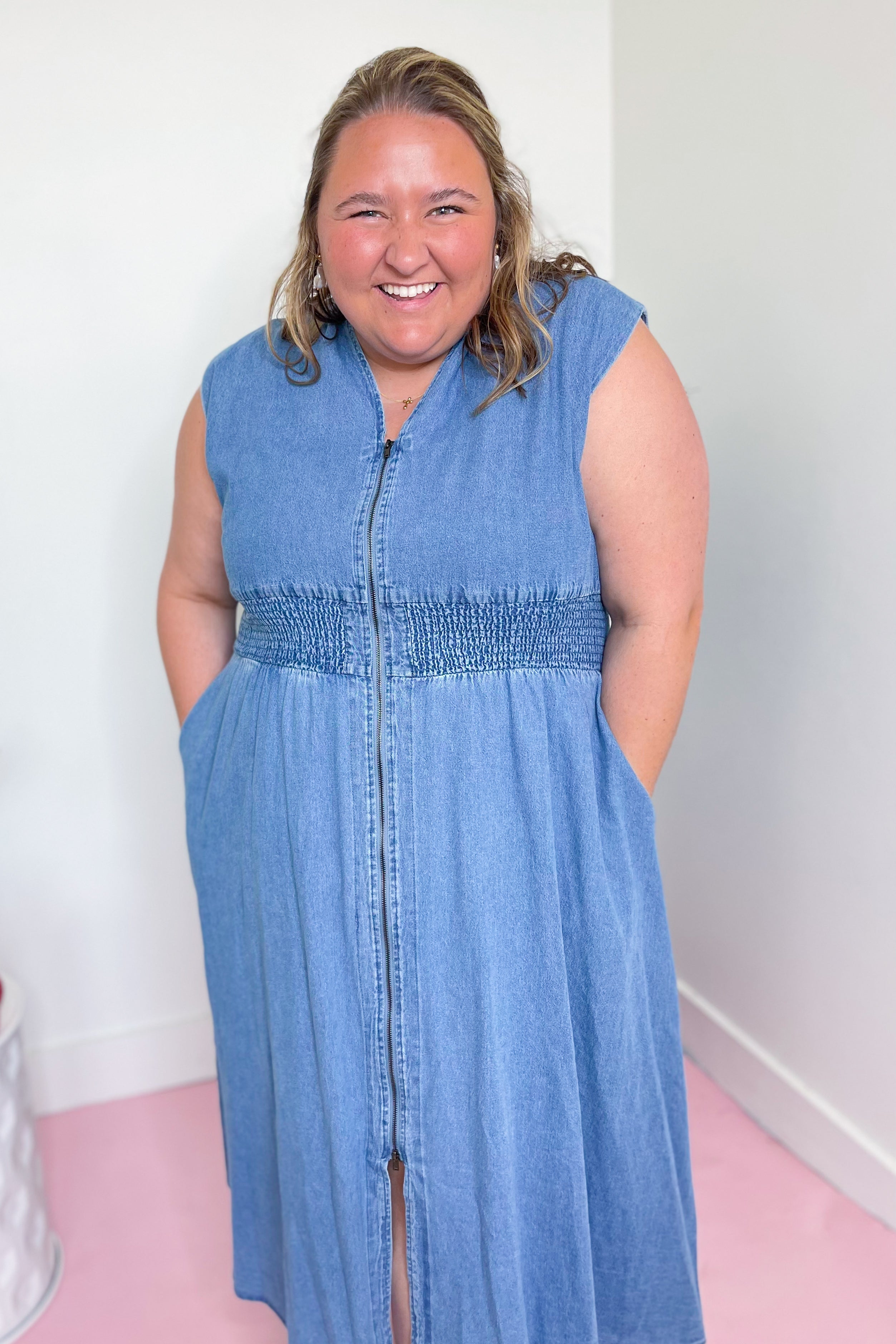 Lena V Neck Sleeveless Zippered Midi Dress - Be You Boutique