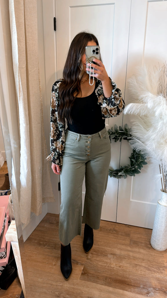 Grover Button Front Stretch Twill Bell Bottom Pants - Be You Boutique