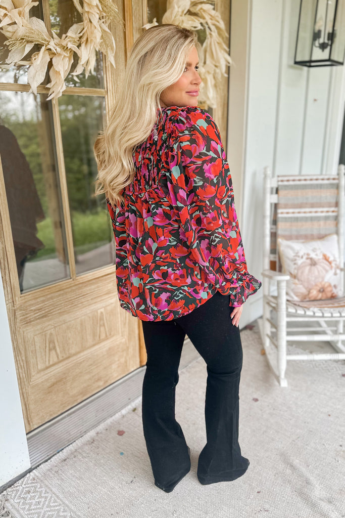 William Printed Floral Long Sleeve V Neck Top - Be You Boutique