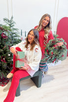 PEACH LOVE Campbell Santa sequins embroidered ribbed fall sweater with festive Santa design