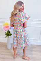 UMGEE USA Larry floral flutter sleeve dress, elegant dressy dress with vibrant floral pattern and flutter sleeves, perfect for special occasions.