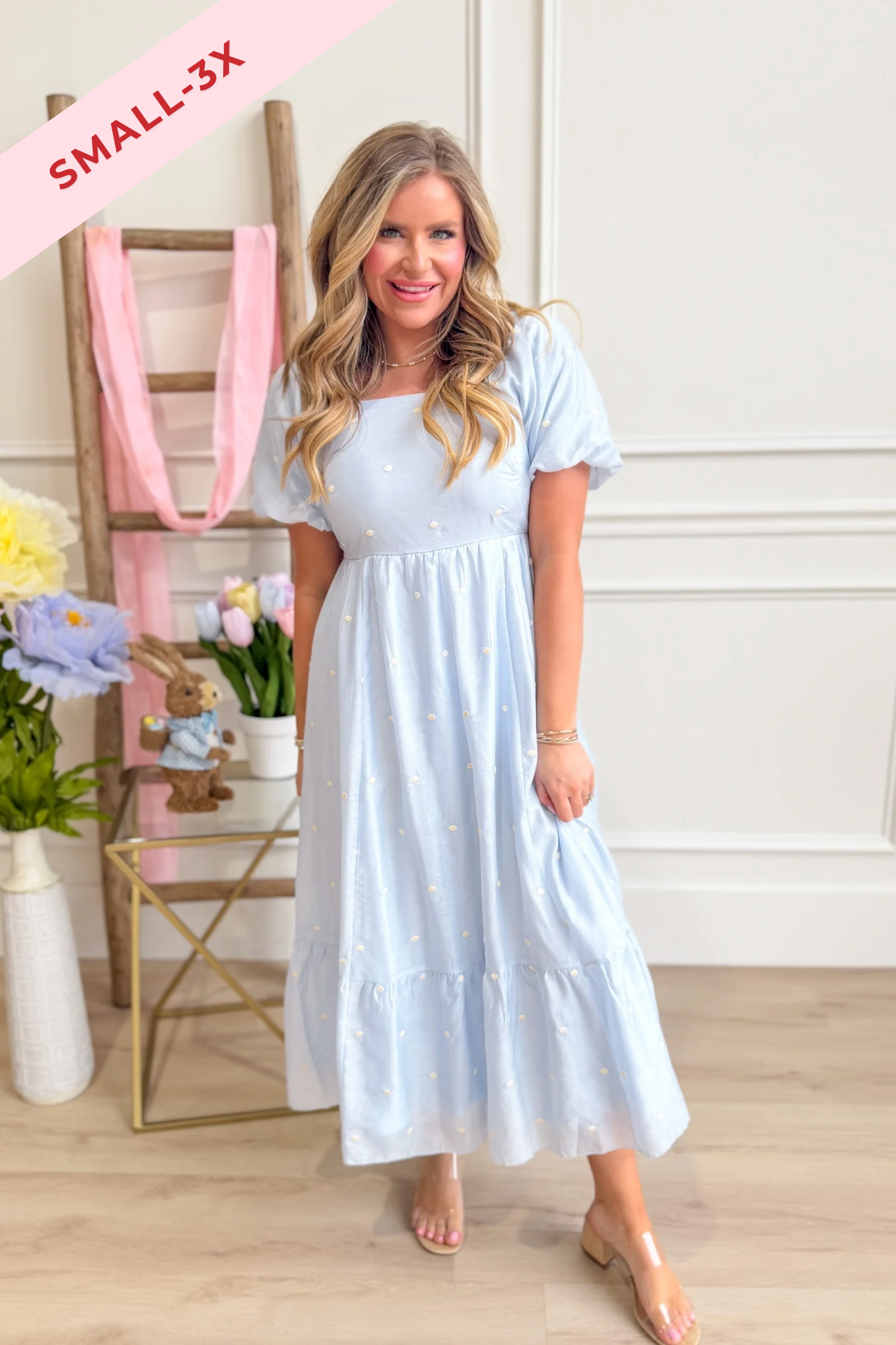 Pamela Blue Embroidered Dotted Dress - Be You Boutique