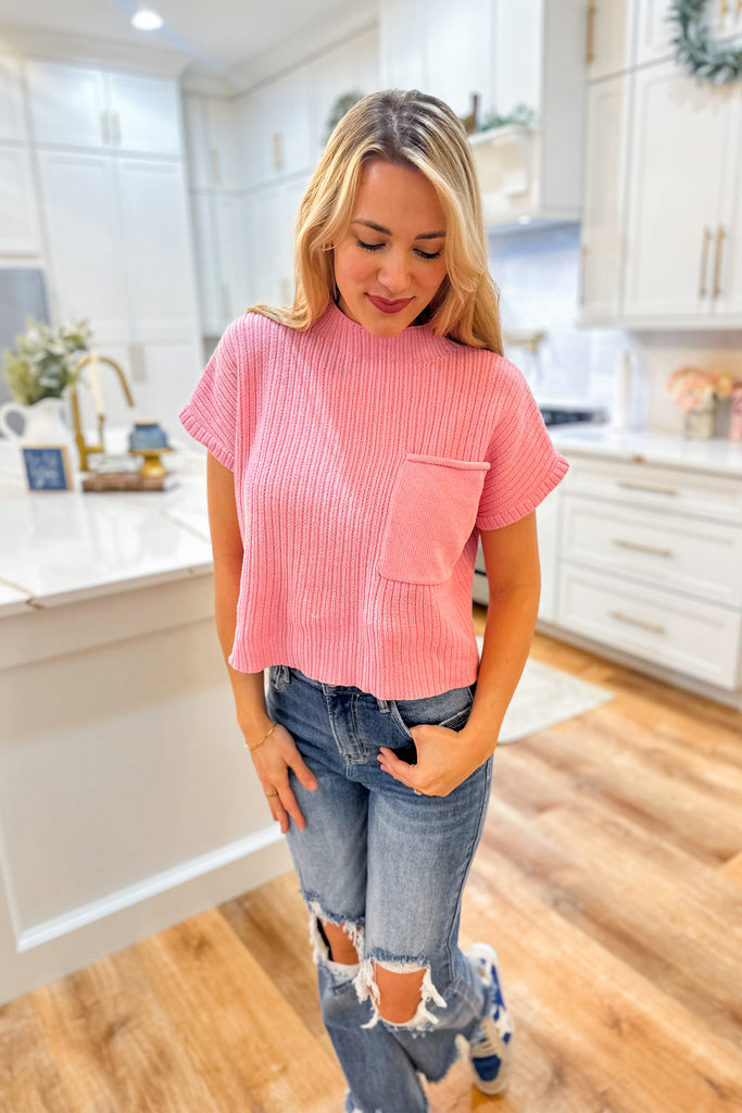 Abigail Knit Mock Neck Crop Top with Pocket - Be You Boutique