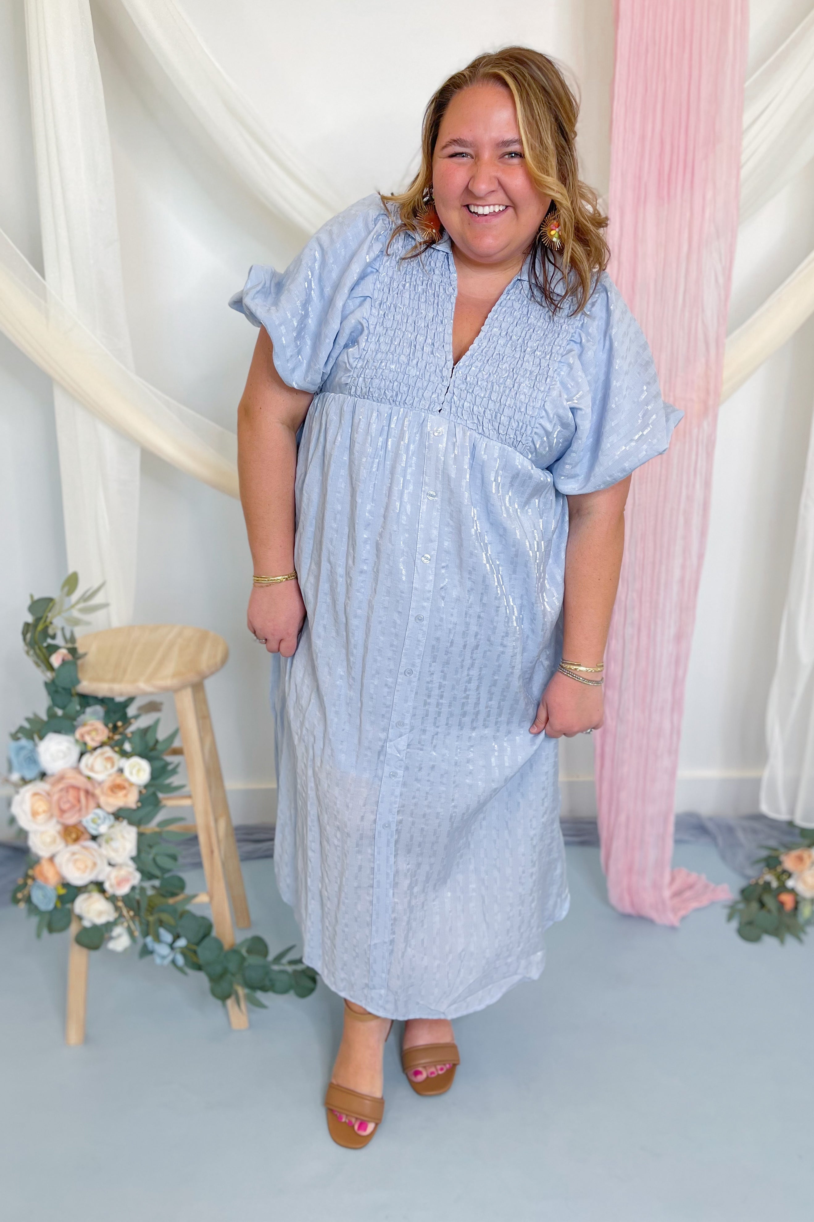 Sophia Textured Button Up Midi Dress - Be You Boutique