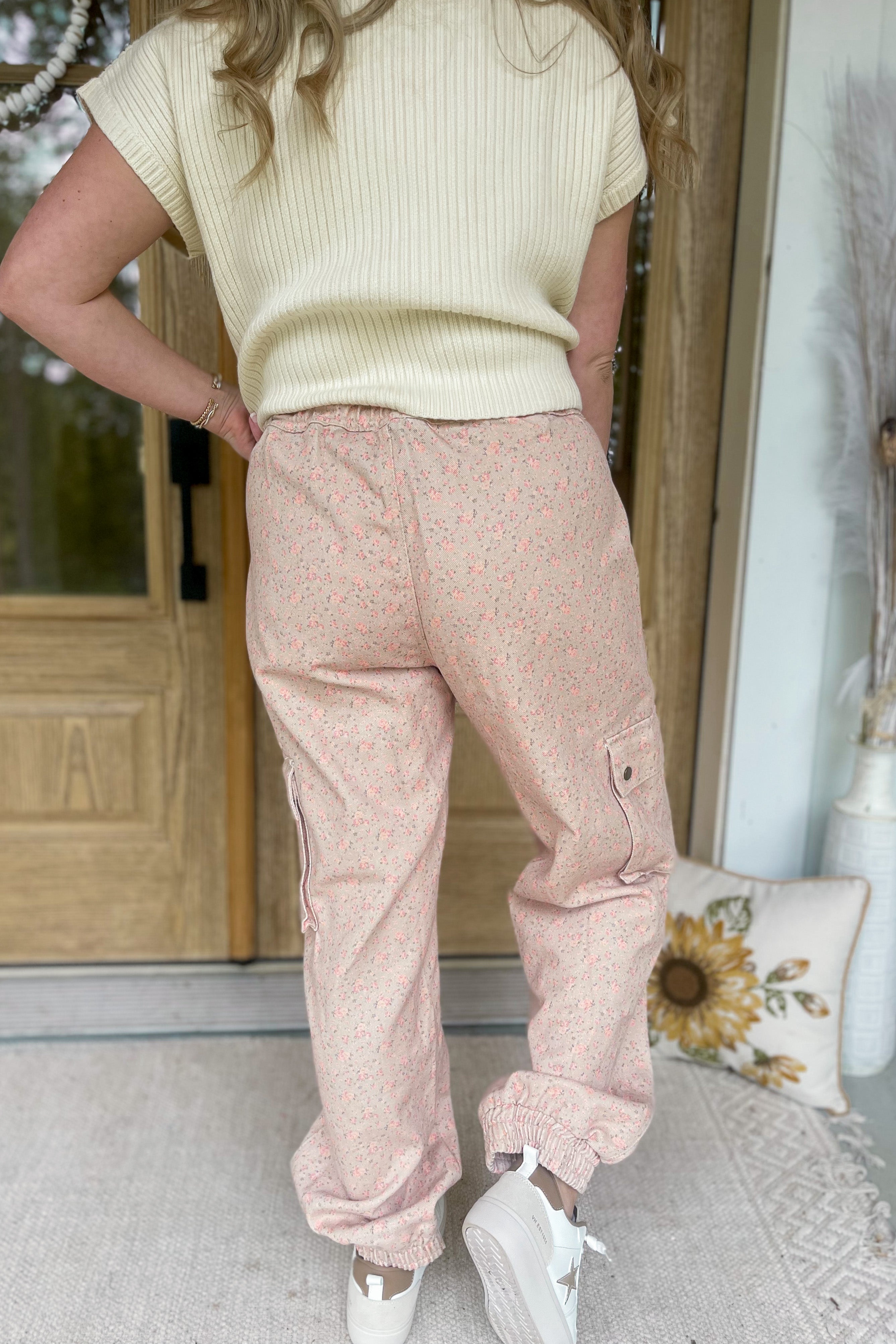 Camille Floral Twill Pocket Detail Jogger Pant Bottoms - Be You Boutique