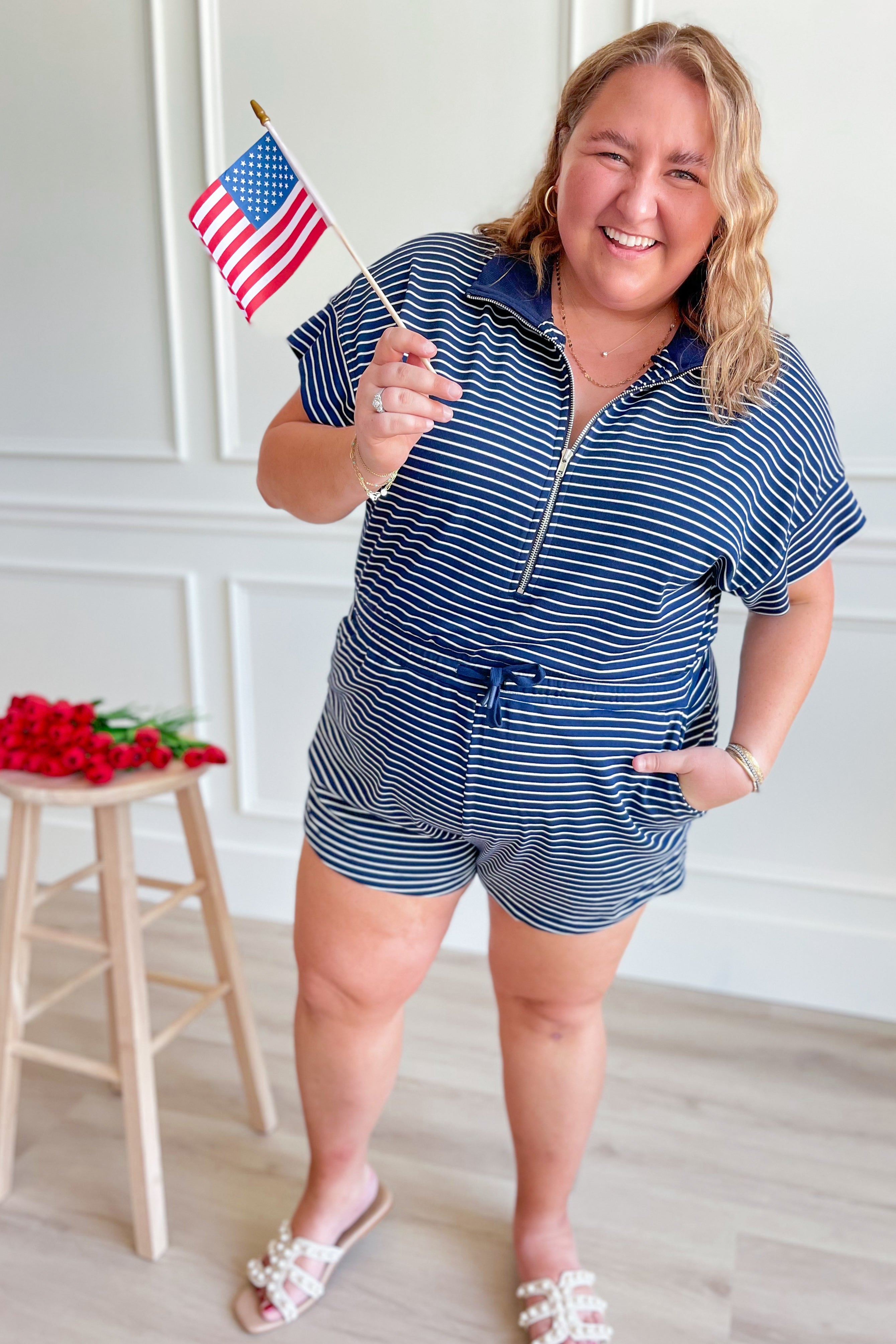 Charlie Striped Half Waist Romper - Be You Boutique