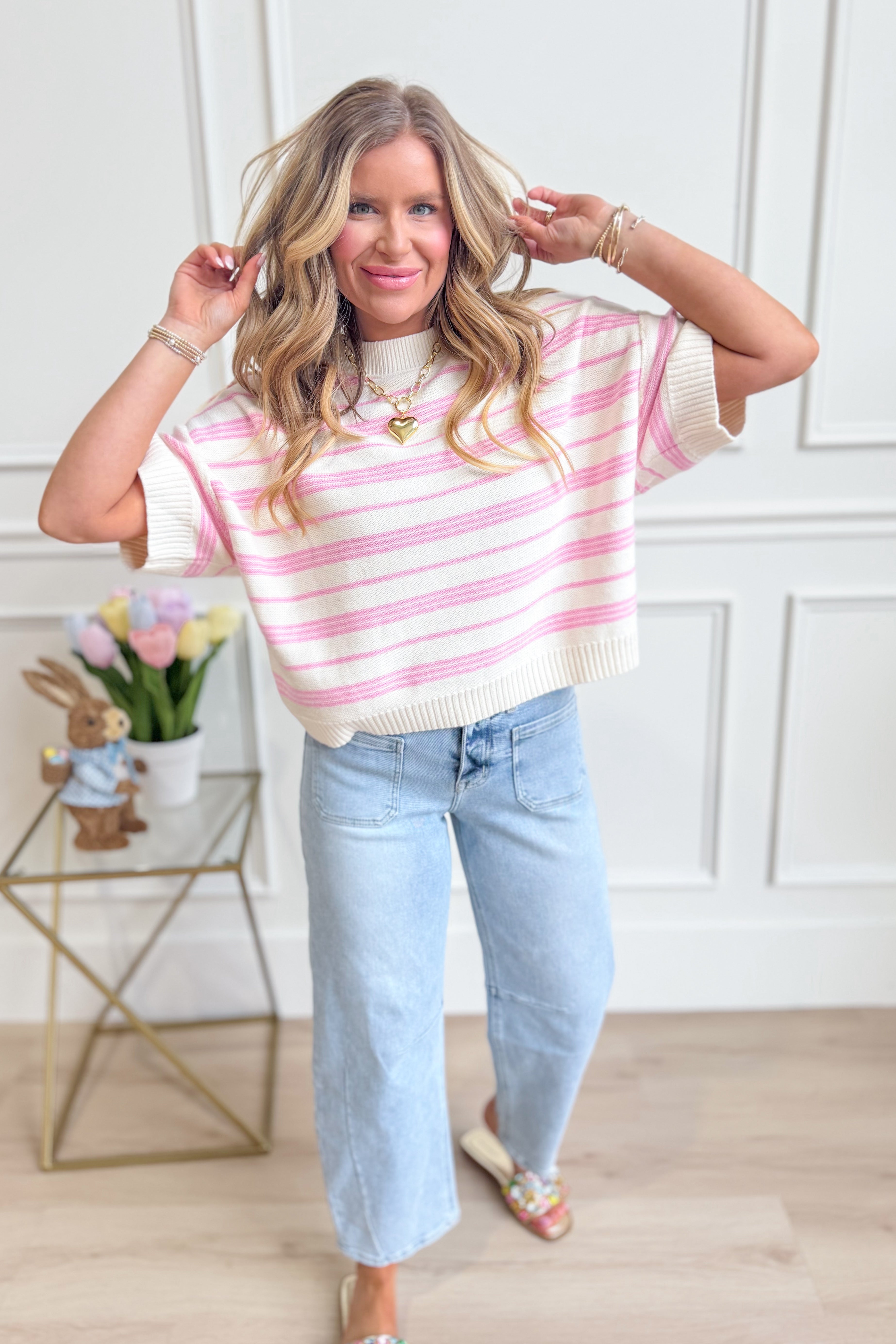 Callie Striped Half Sleeve Knitted Top - Be You Boutique