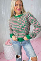 Bethany Geometric Stripe Puff Sleeve Sweater - Be You Boutique
