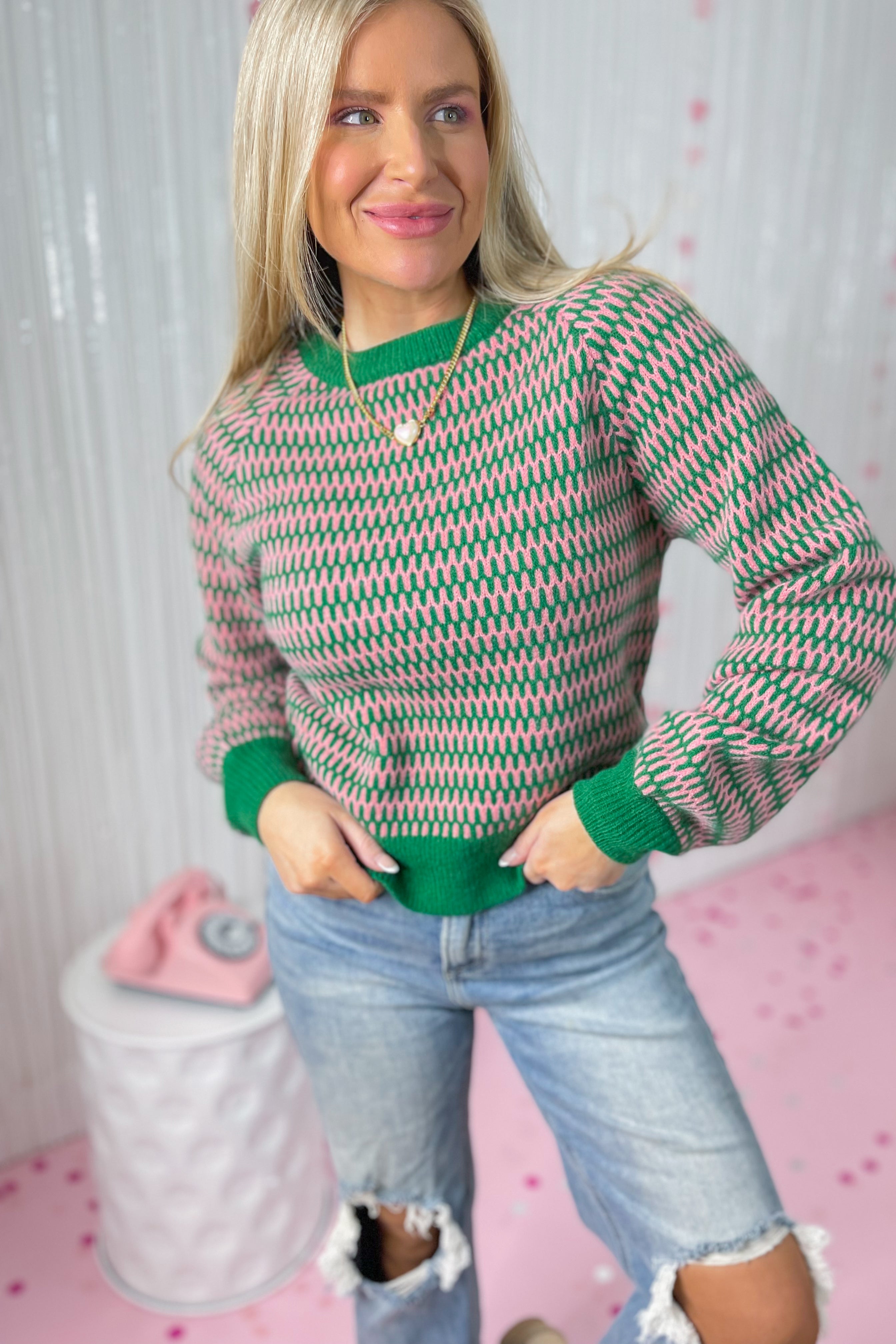 Bethany Geometric Stripe Puff Sleeve Sweater - Be You Boutique