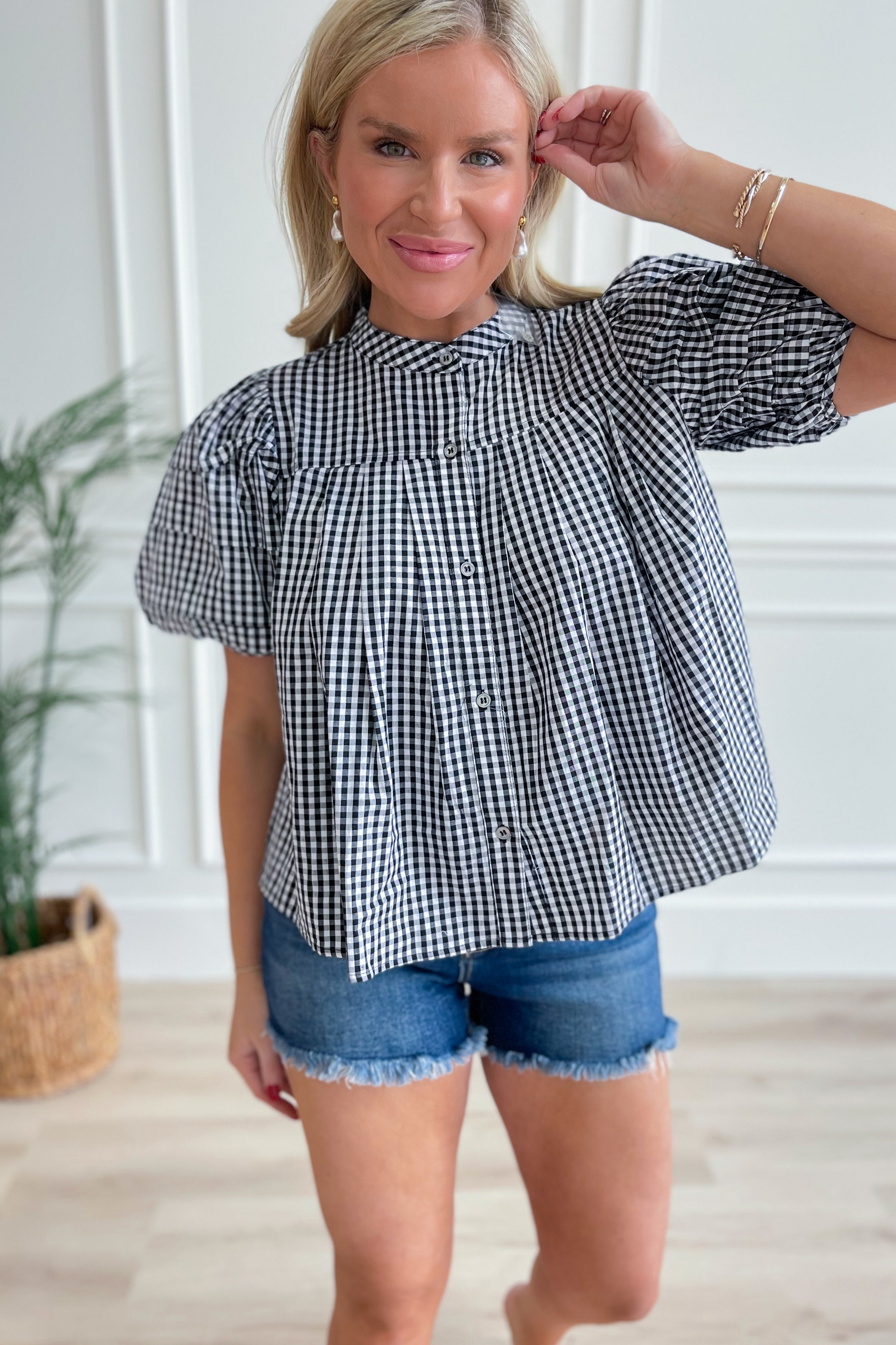 Sabrina Gingham Puff Sleeve Top - Be You Boutique