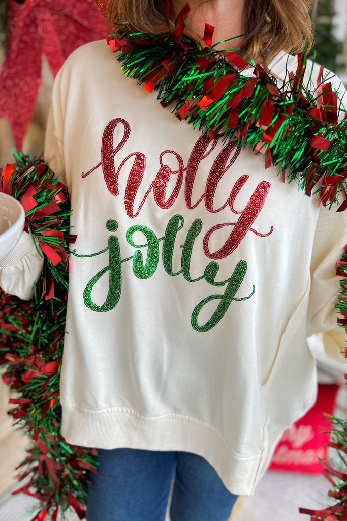 Holly Jolly French Terry Loose Fit Long Sleeve Top - Be You Boutique