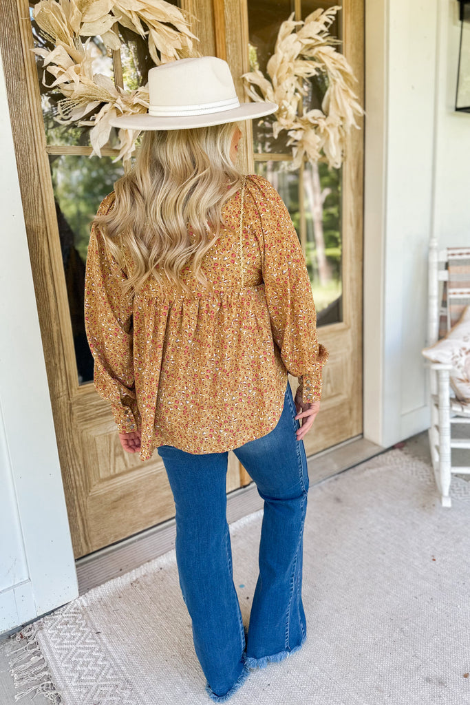 Walker Floral Trimmed Baby Doll Blouse Top - Be You Boutique