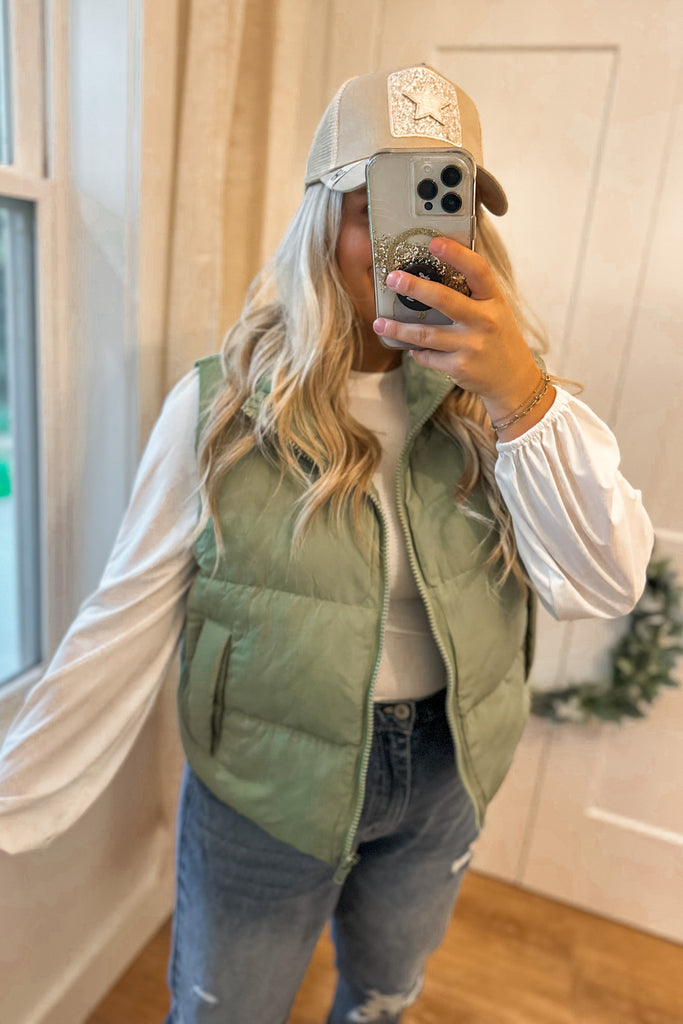 Benji Cropped Puffer Zip Up Vest with Pockets - Be You Boutique
