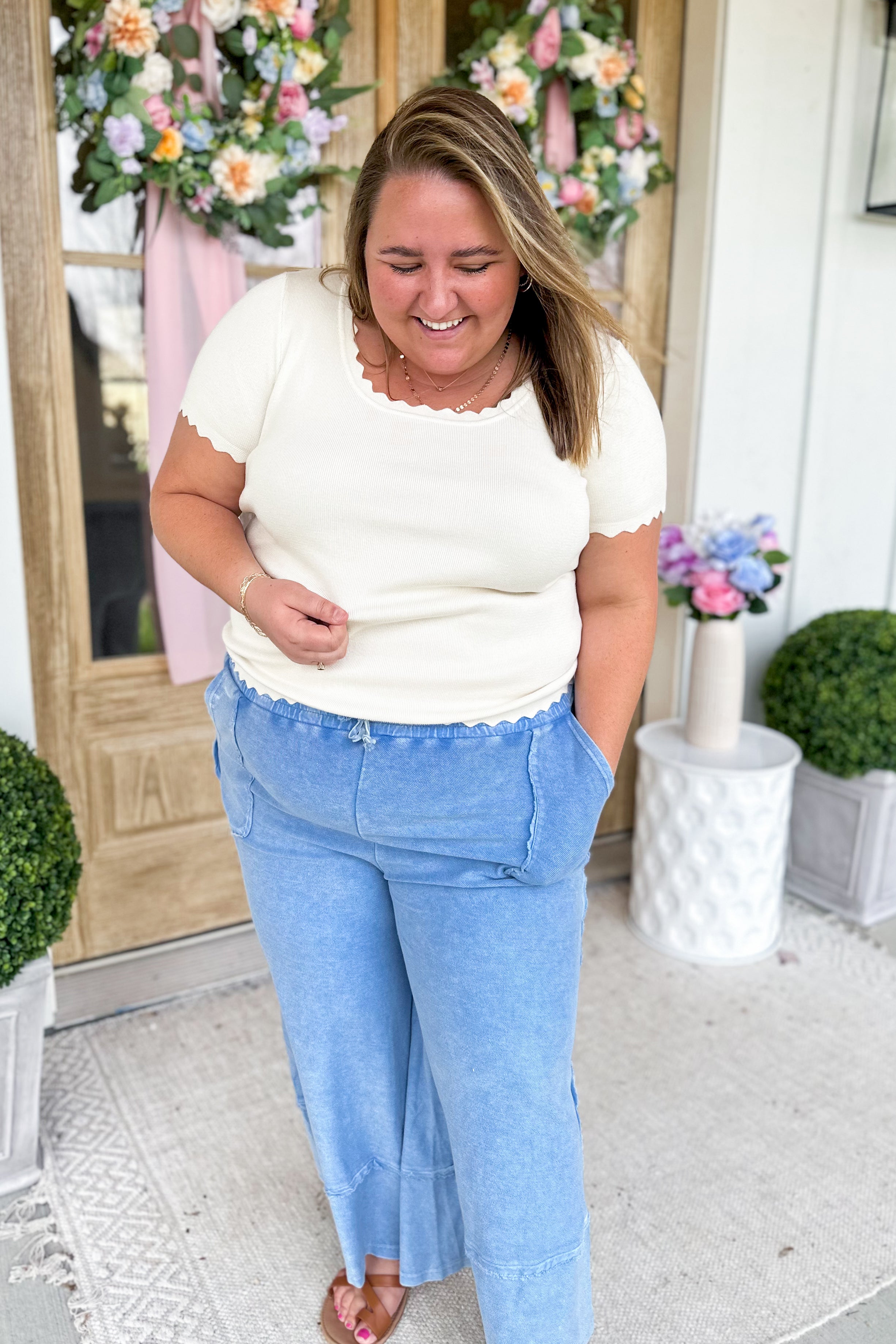 Caris Mineral Washed Upside Down Terry Knit Wide Leg Palazzo Pants - Be You Boutique