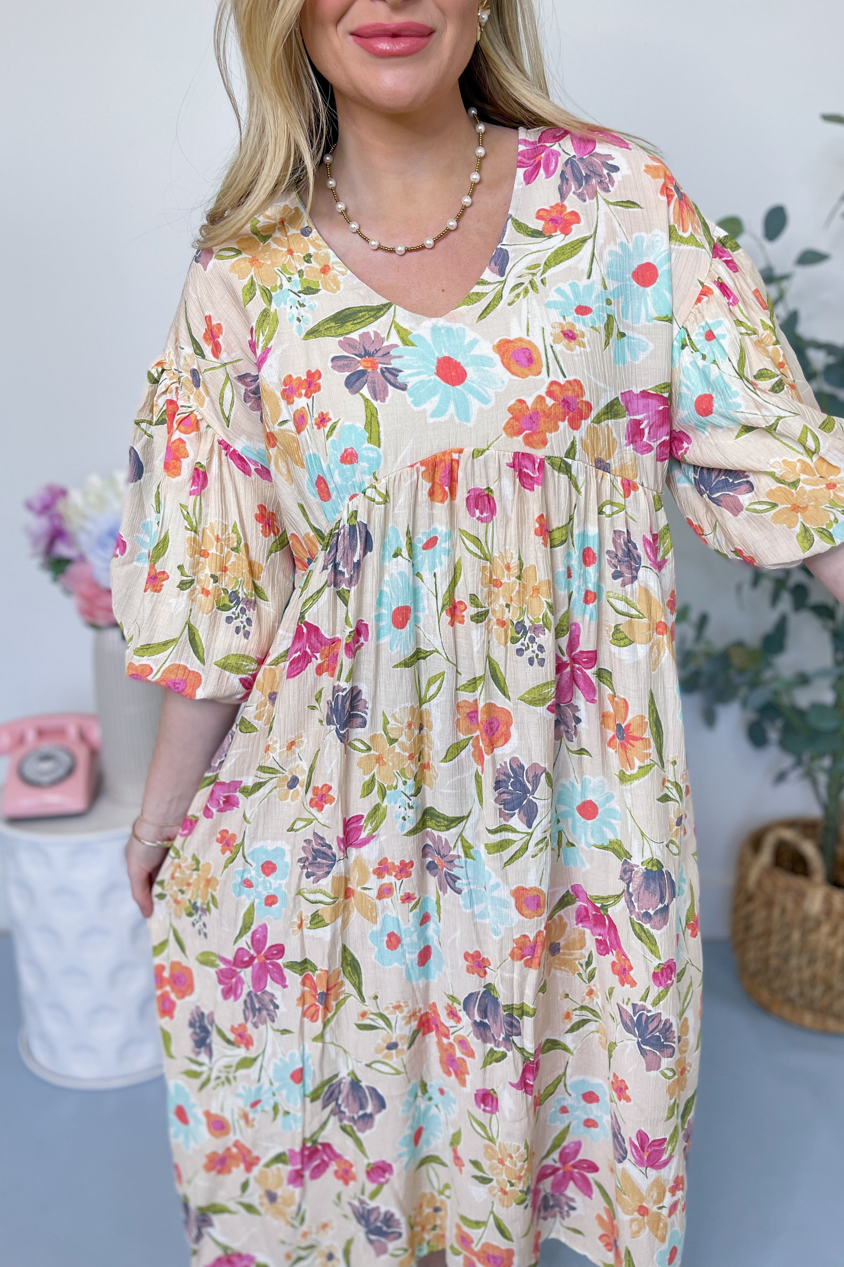 Serena Blossom Print Bubble Sleeve Maxi Dress - Be You Boutique