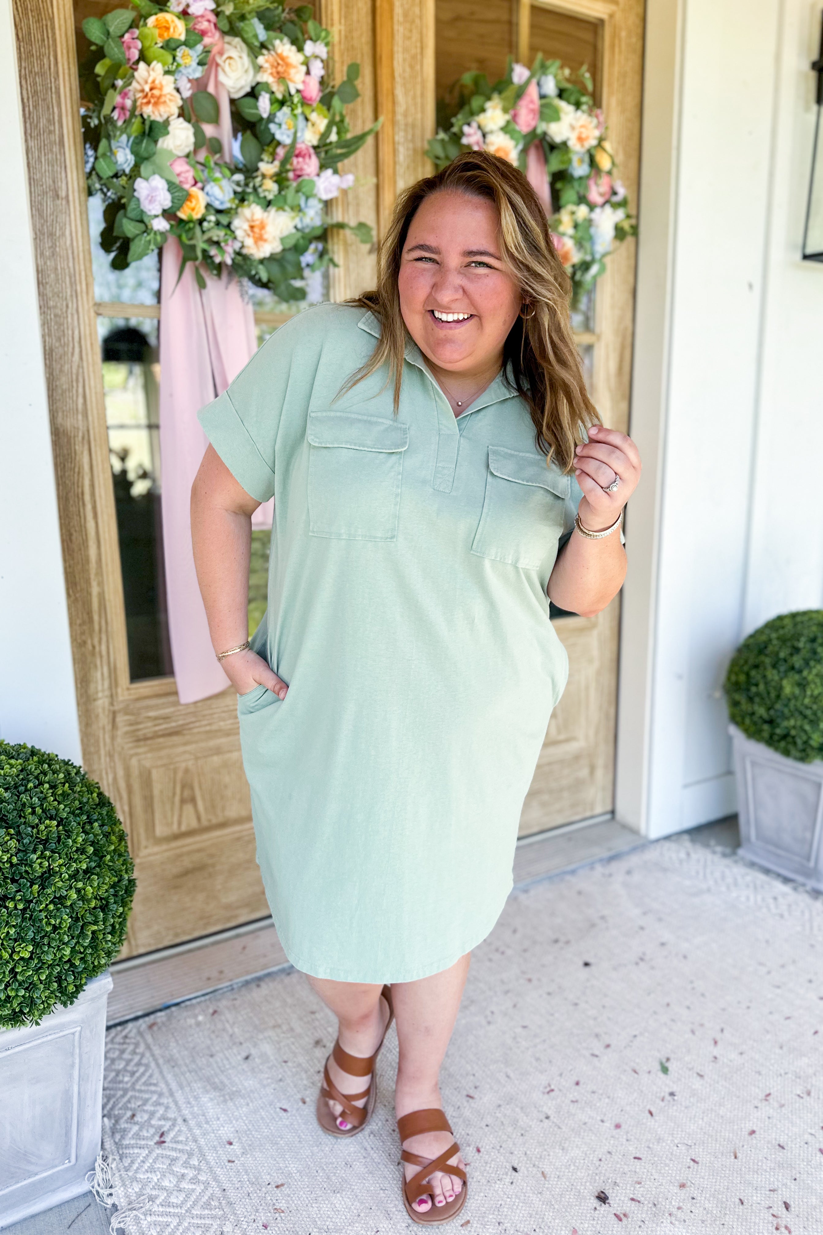 Avery Short Sleeve Washed Collared Dress with Pockets - Be You Boutique