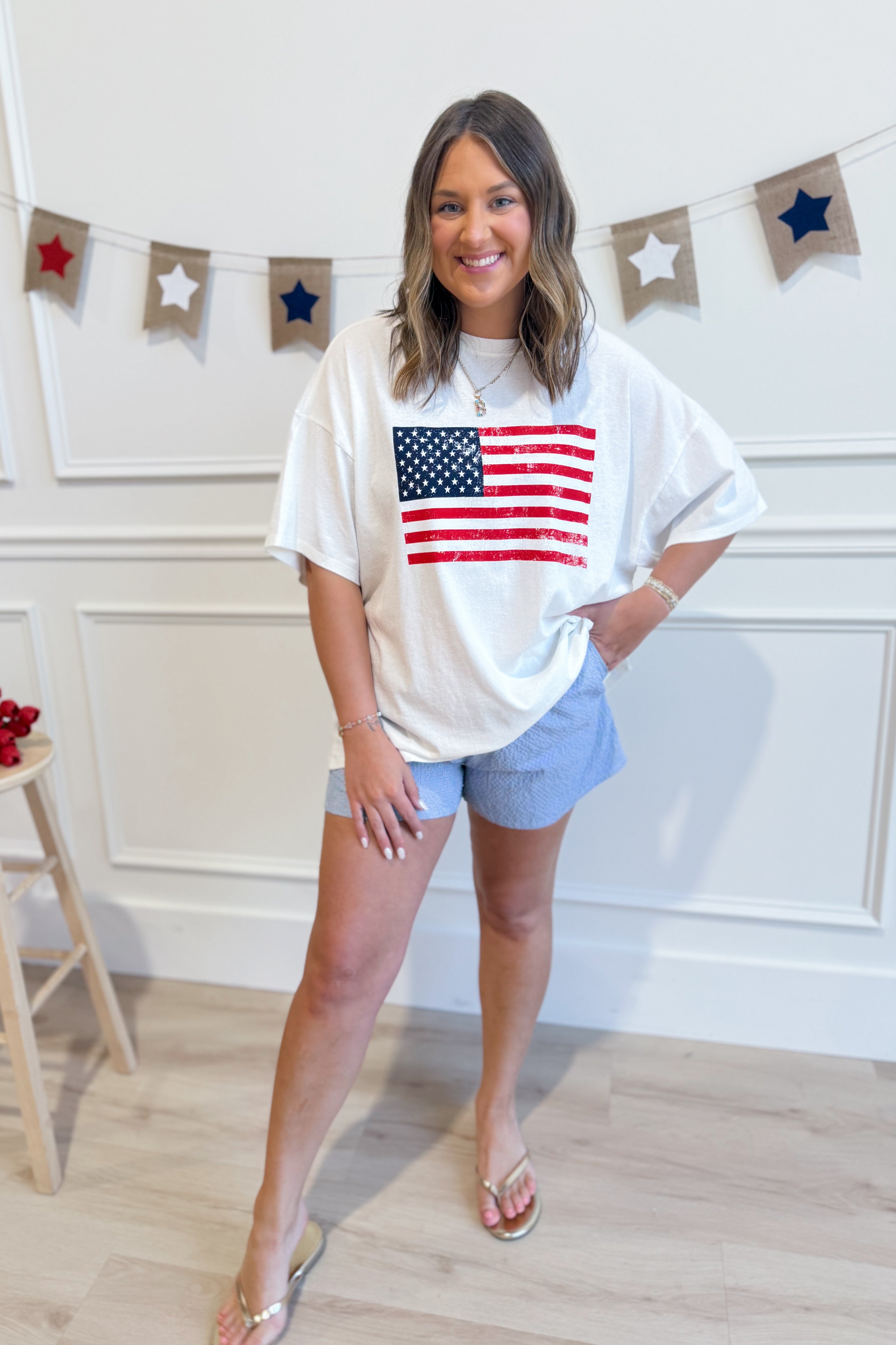 Alexander American Flag T-Shirt by HYFVE, 117 Graphic Tees, featuring a bold American flag design on a casual t-shirt.