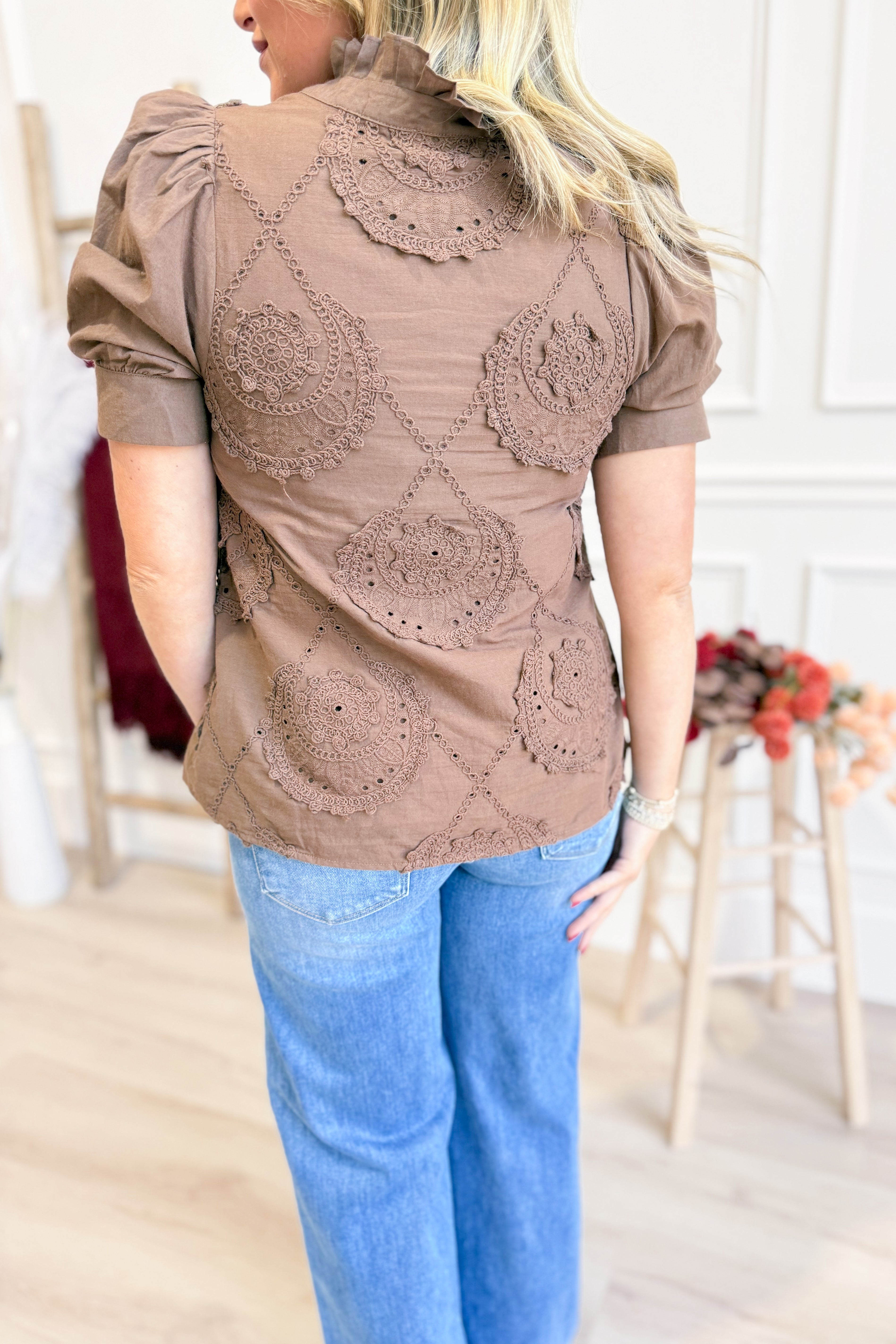 Lacy Embroidered Applique Accented Top - Be You Boutique