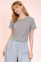 Heather grey mineral washed short sleeve top by VERY J, casual 105 top with a relaxed fit and soft fabric, shown on a model.
