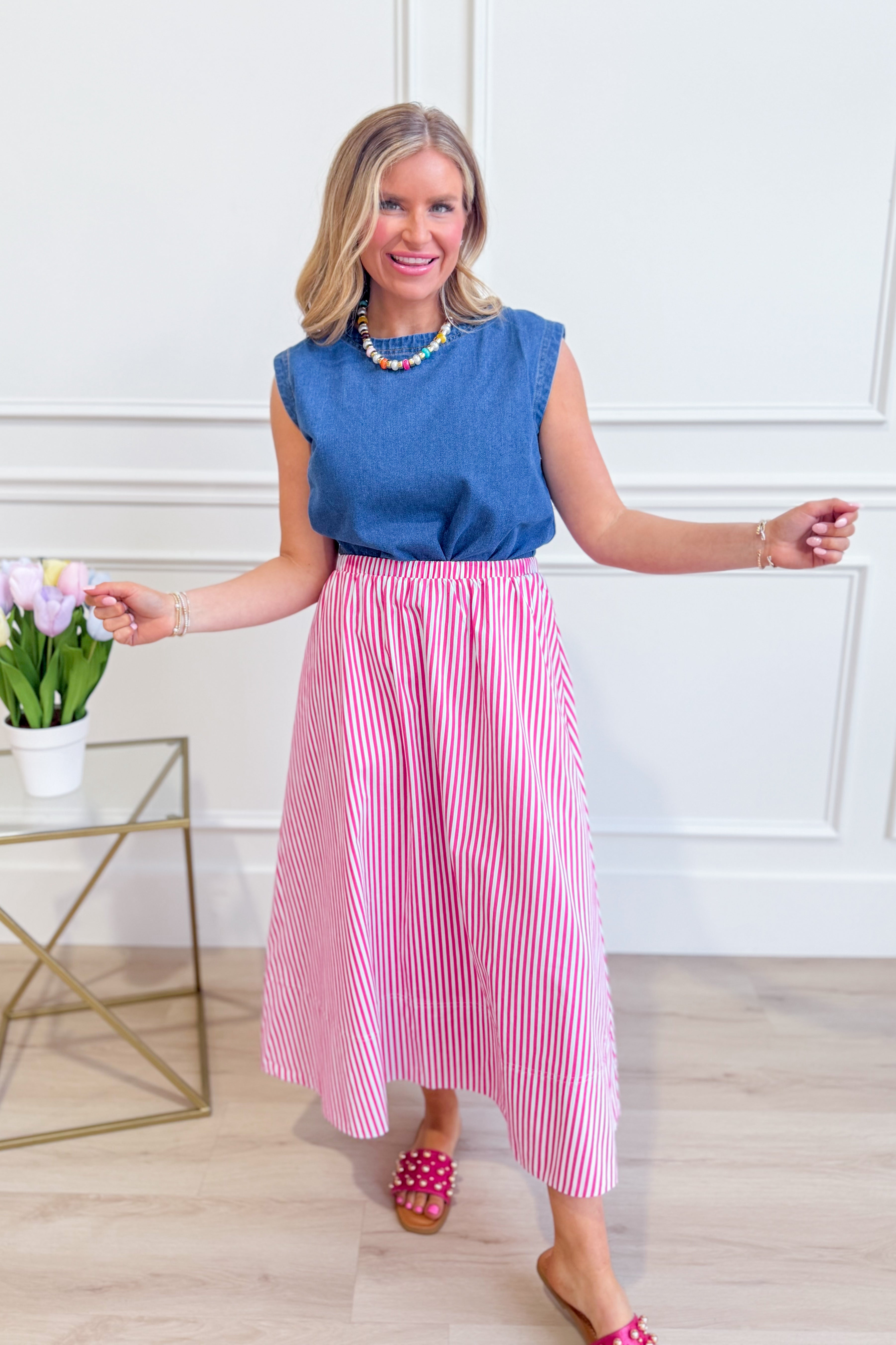 HYFVE Savvy Denim Sleeveless Top from 116 Basic Tops collection, featuring a stylish sleeveless design and denim fabric.