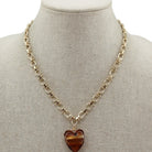 Gold Chain Necklace w/ Brown Acrylic Heart Charm - Be You Boutique
