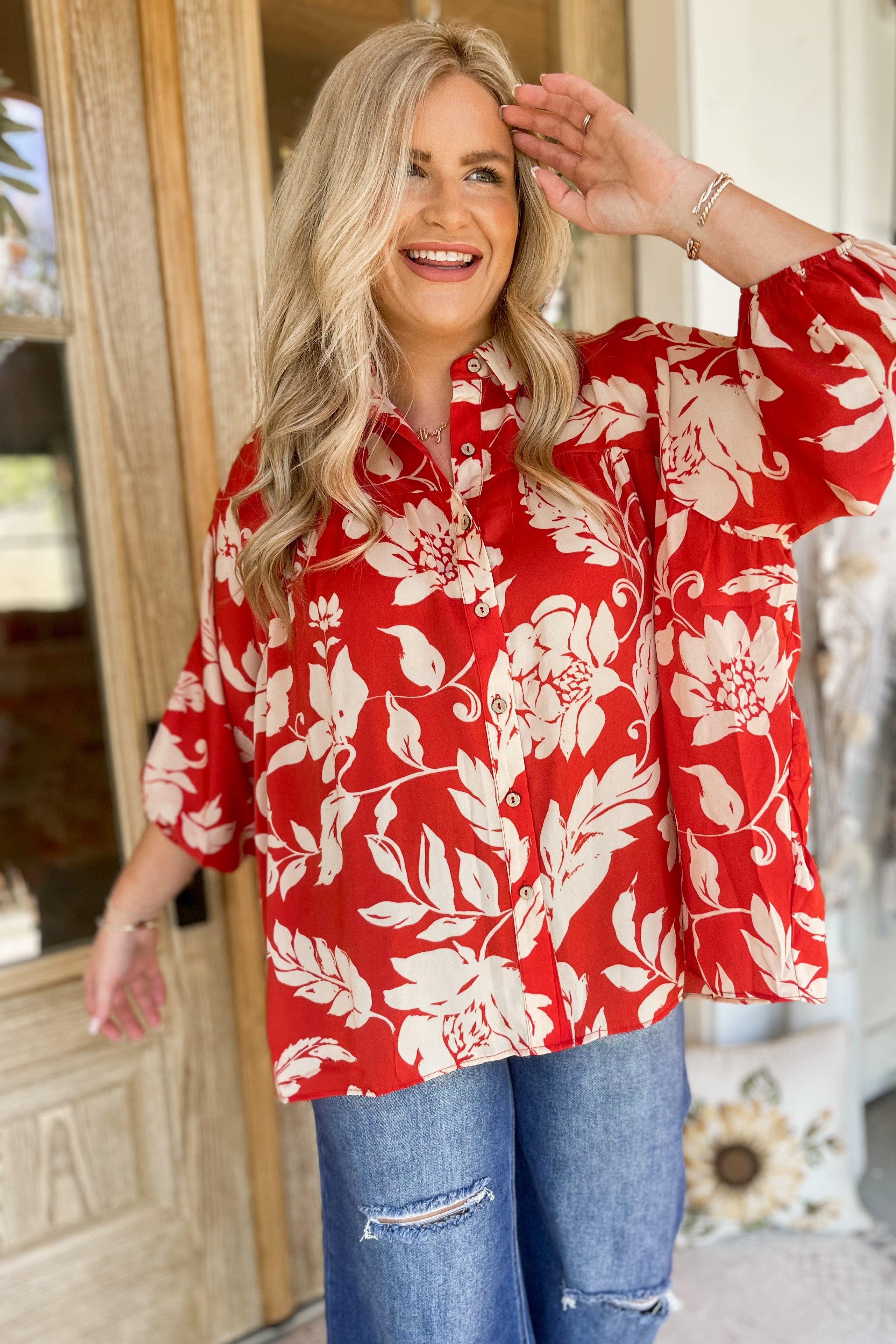 Gentry Printed Mirabelle Satin Long Sleeve Blouse [S-3X] - Be You Boutique