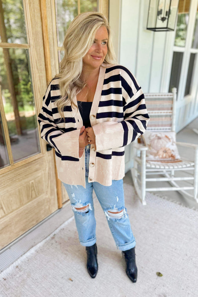 Alfred Striped Oversized Button Front Cardigan - Be You Boutique