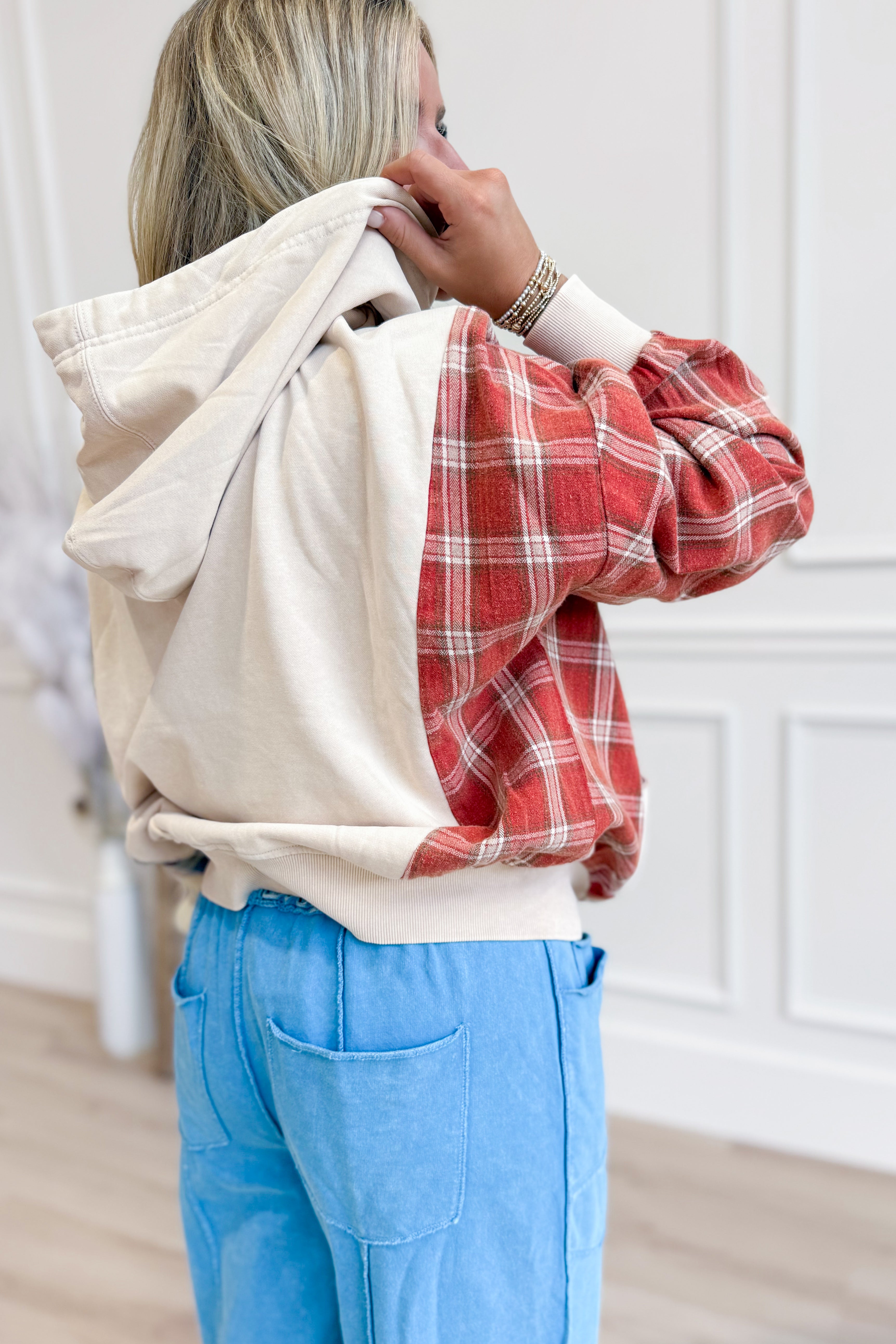 Laney Plaid Mixed Washed Terry Sweatshirt - Be You Boutique