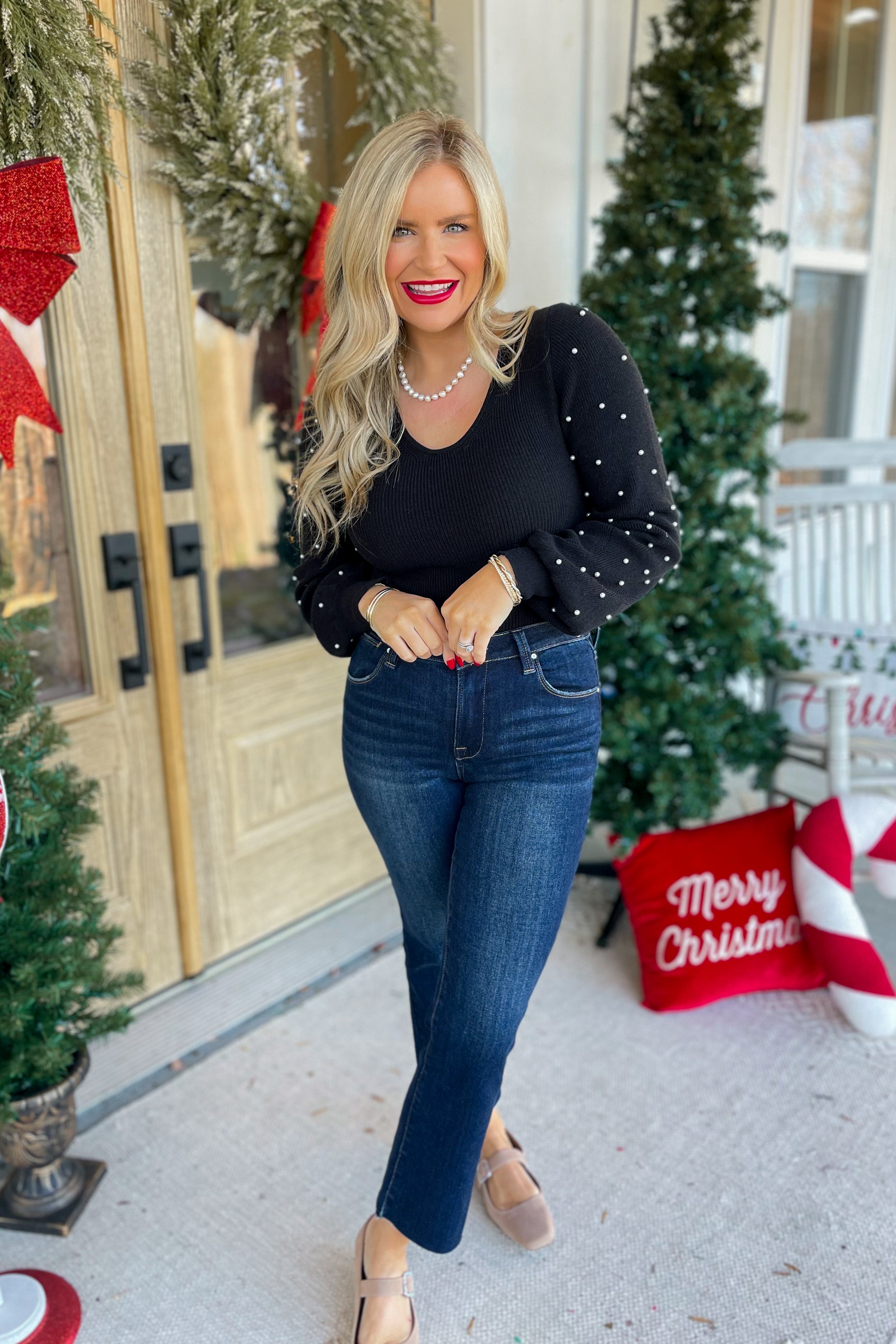 Chrissy Pearl Beaded Long Sleeve Sweater Bodysuit (4 colors) - Be You Boutique