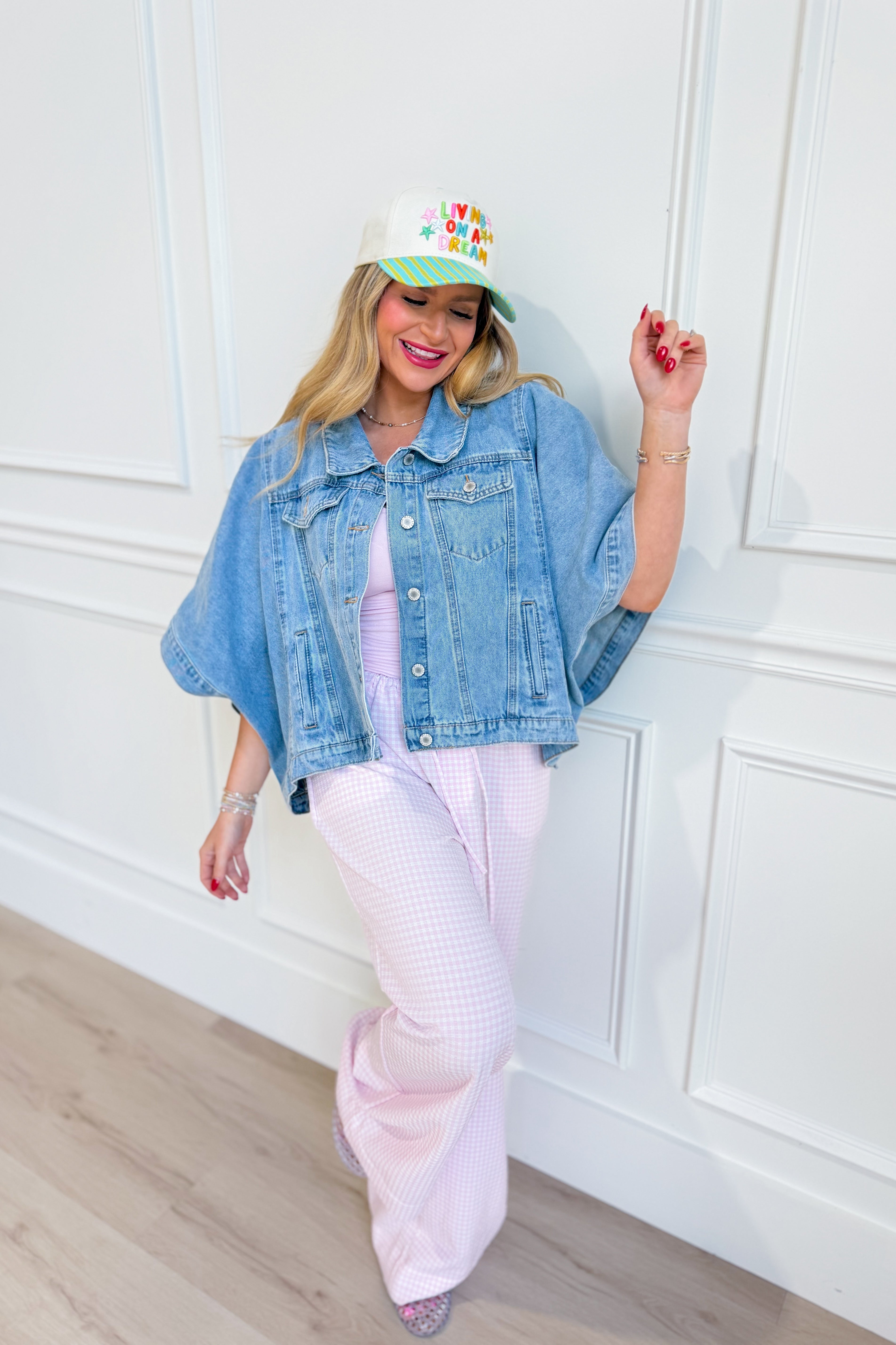 WISHLIST Fred denim cape jacket, 140 outerwear, shown in a stylish denim design with a flowing cape style and button details.
