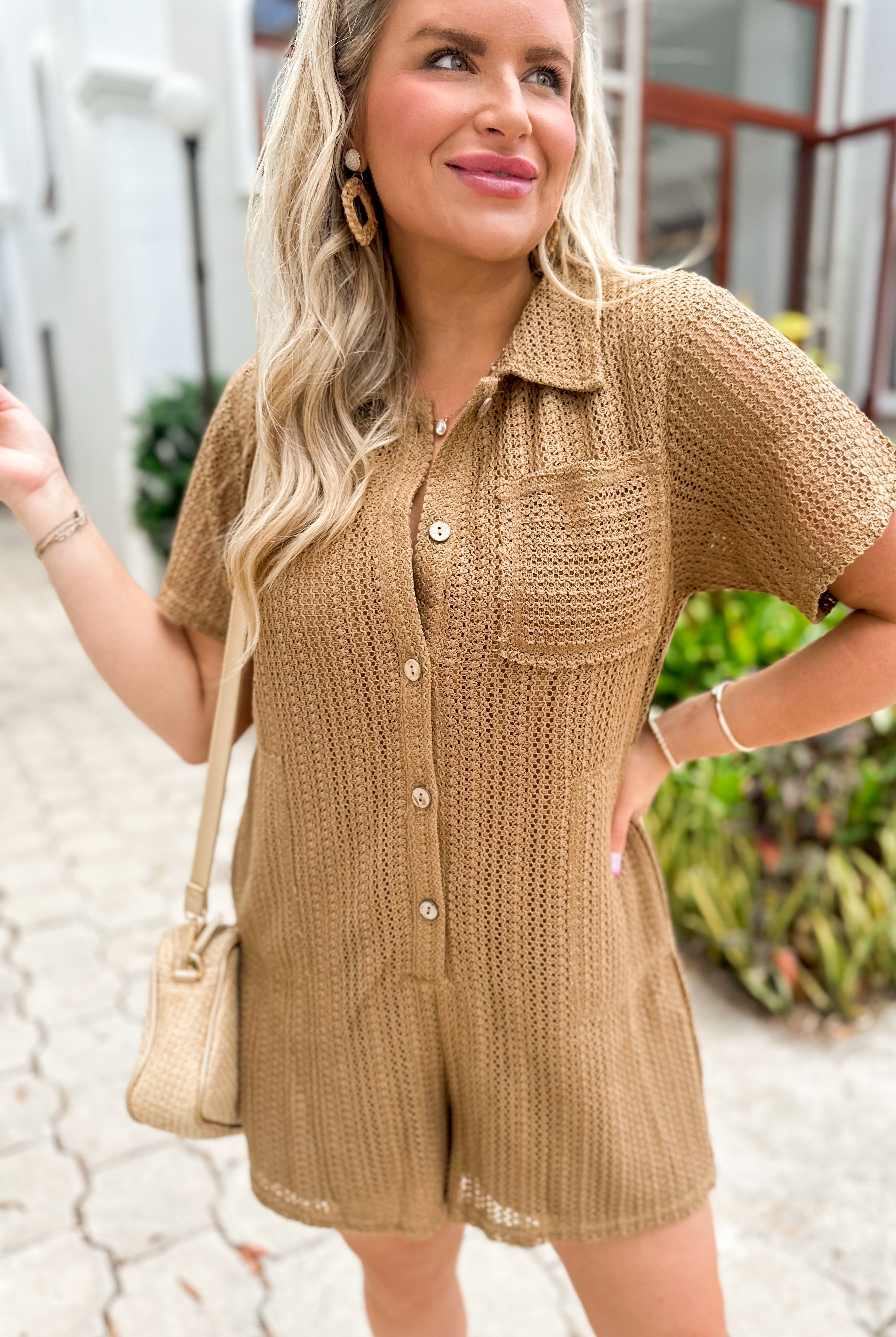 Dutton Button Down Crochet Romper with Pockets - Be You Boutique