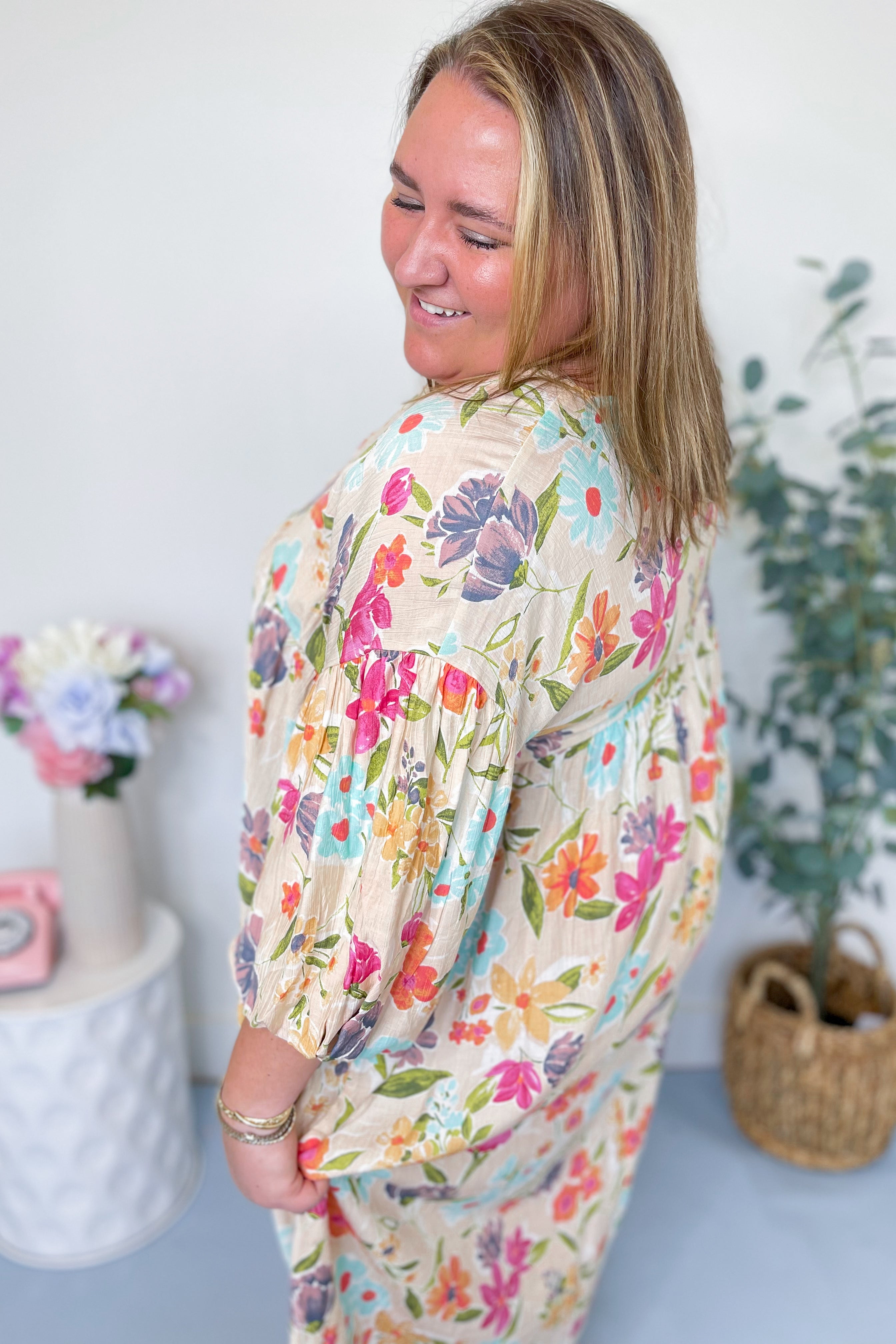 Serena Blossom Print Bubble Sleeve Maxi Dress - Be You Boutique