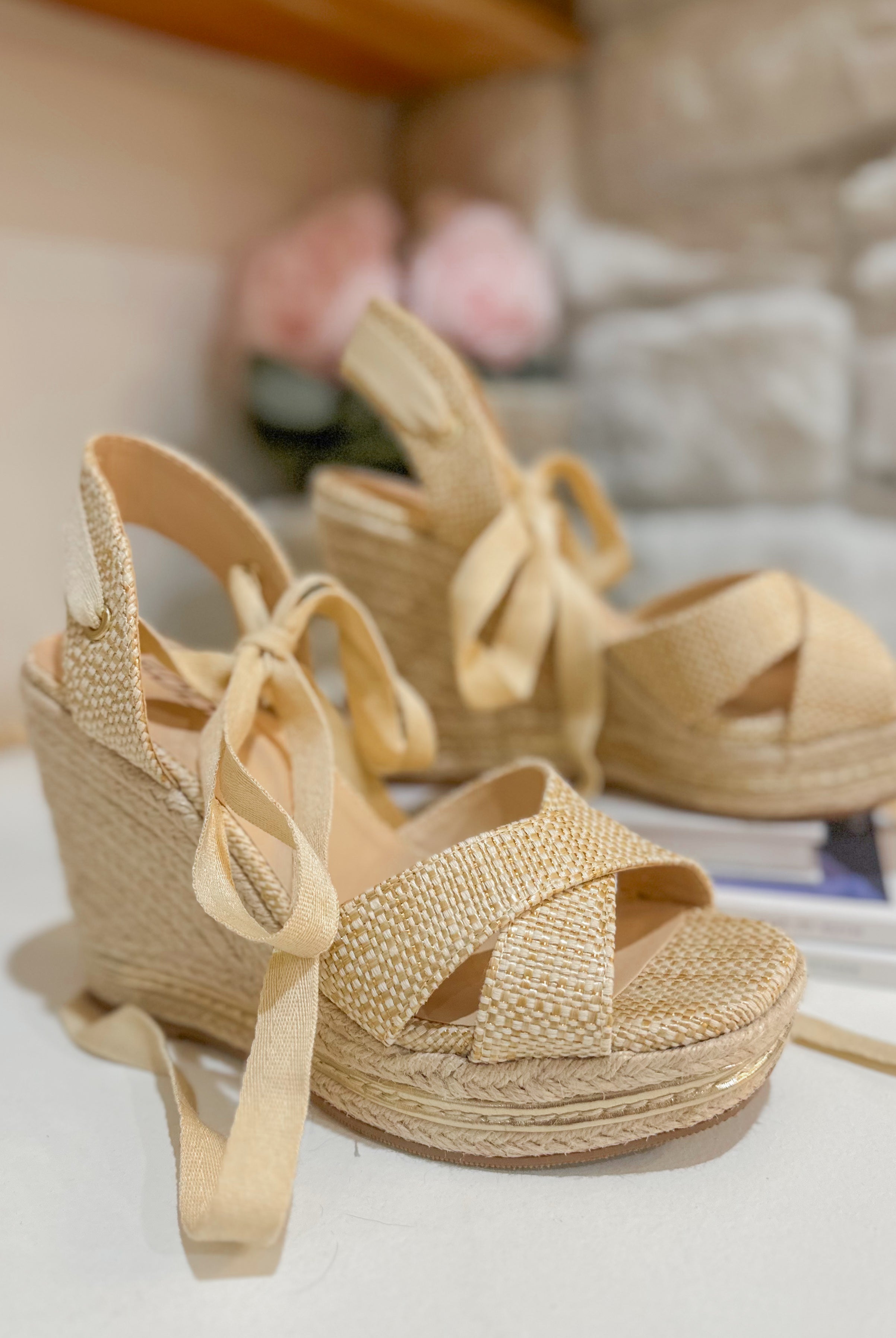 Lock Open Toe Lace Up Espadrille Wedges - Be You Boutique
