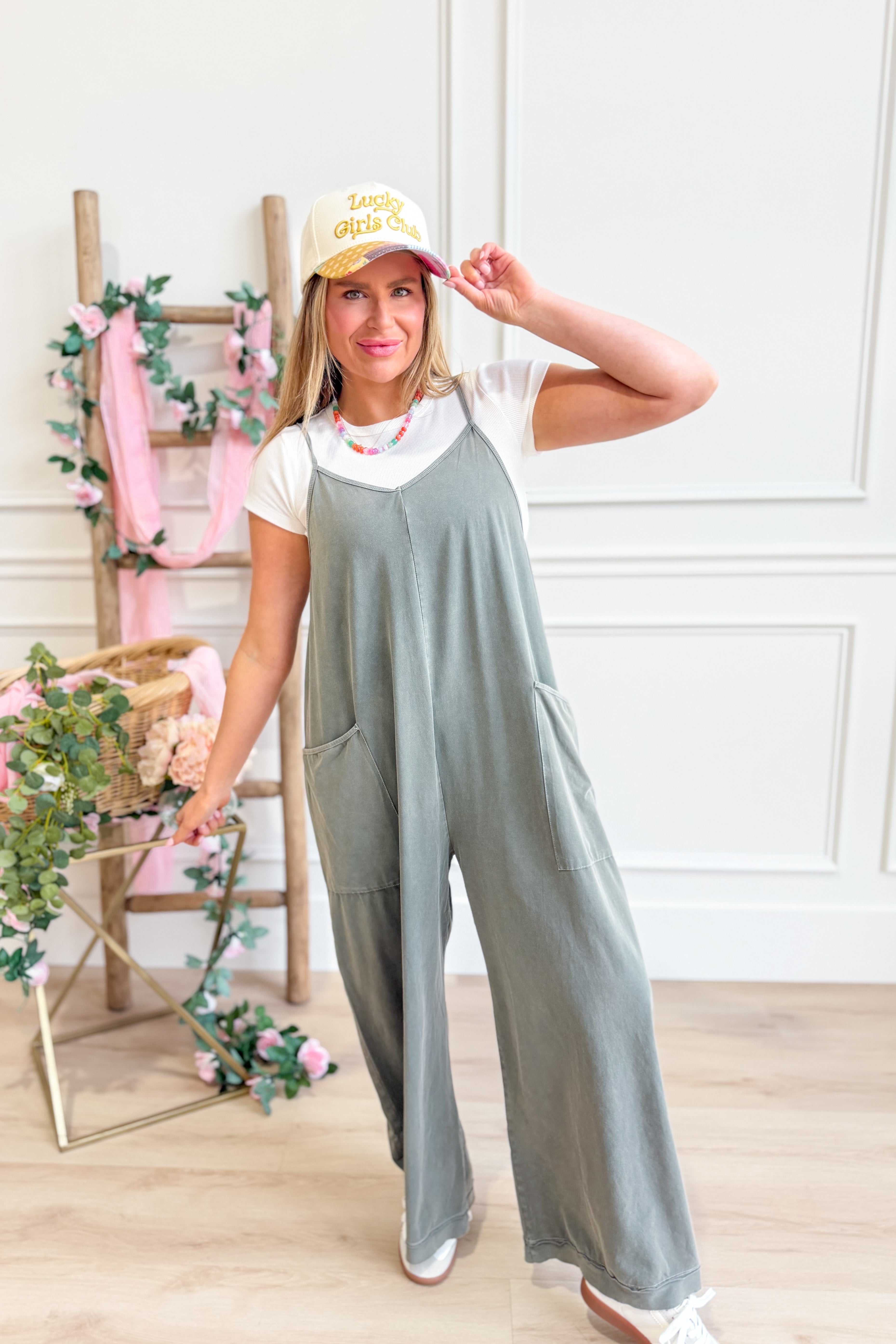 Mimi Wide Leg Mineral Wash Jumpsuit - Be You Boutique