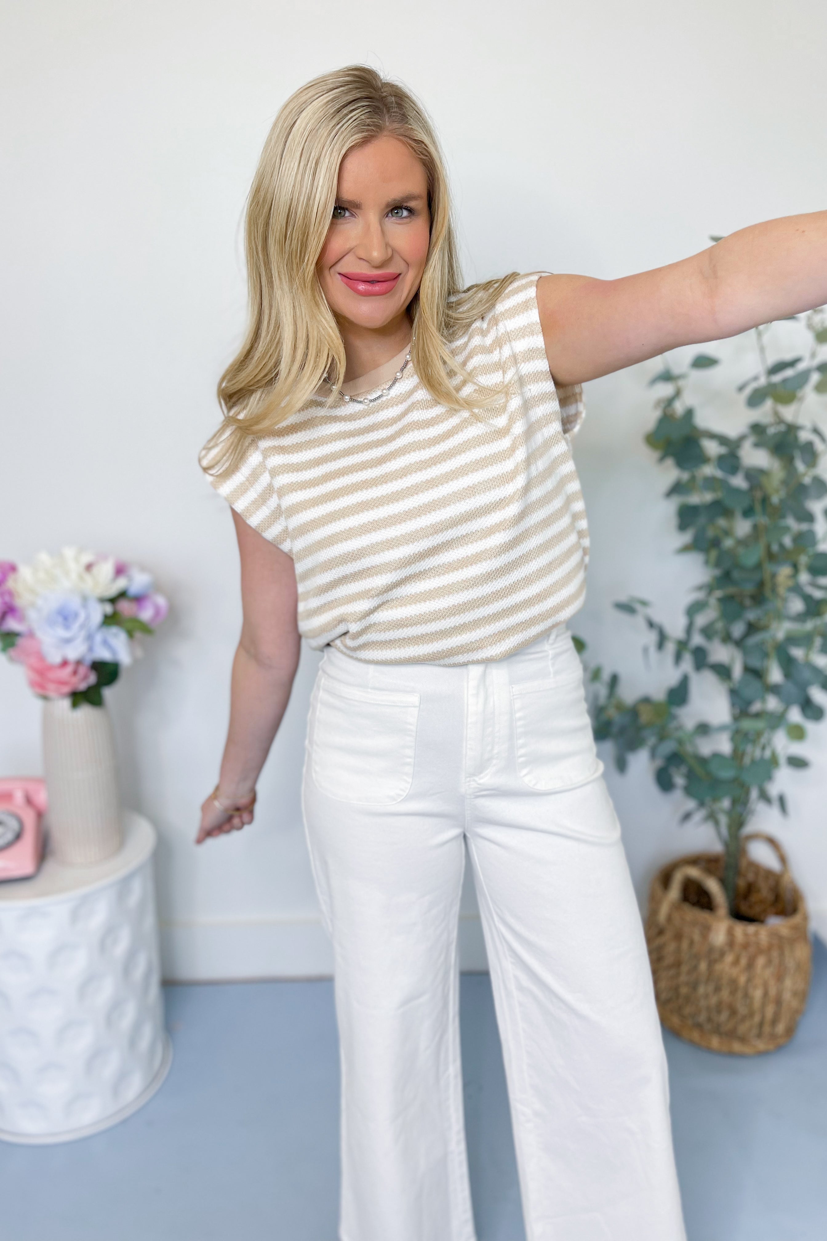 Amy Round Neck Striped Sleeveless Top - Be You Boutique