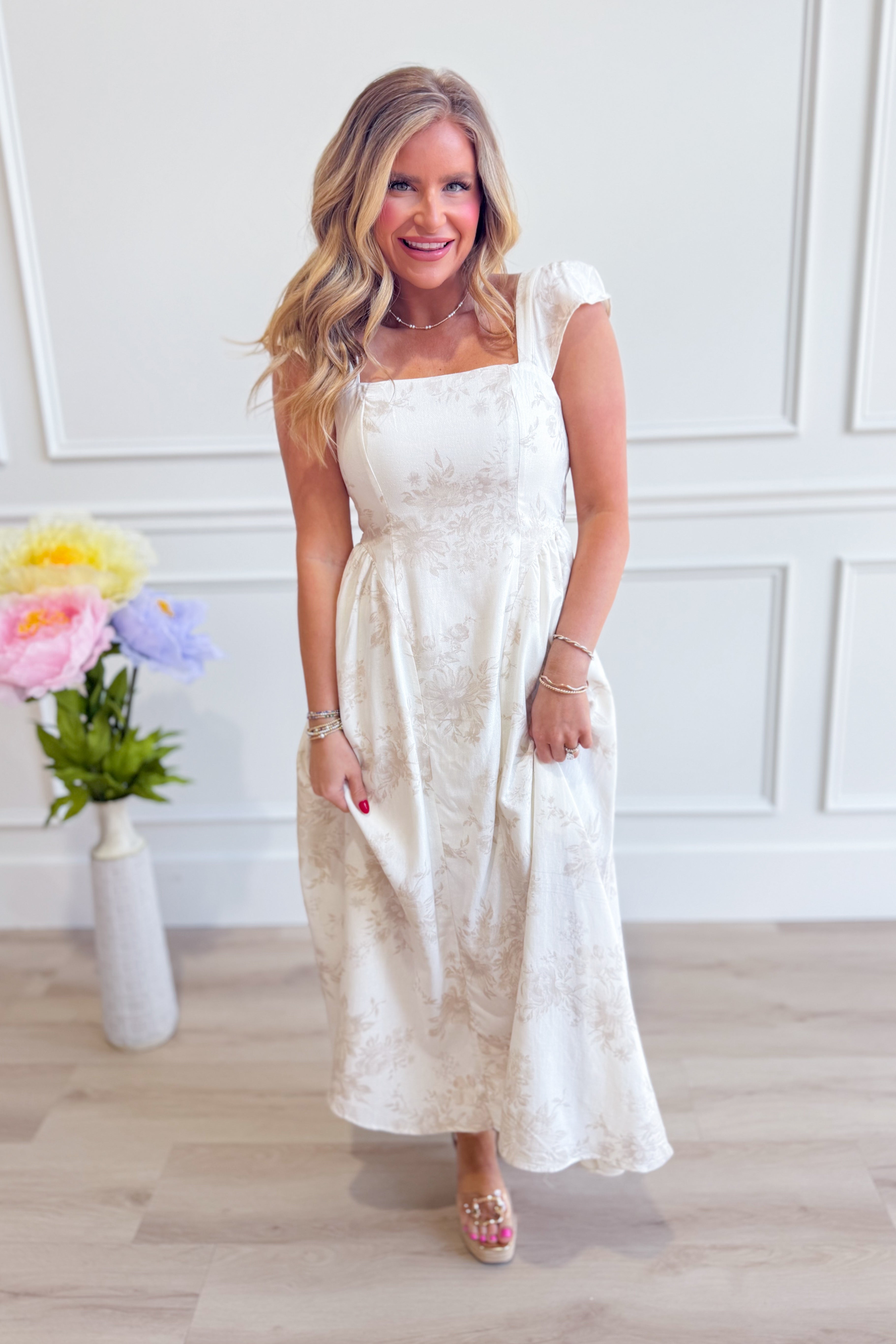 Laney Floral Square Neck Midi Dress Be You Boutique Laney Floral Square Neck Midi Dress Be You Boutique