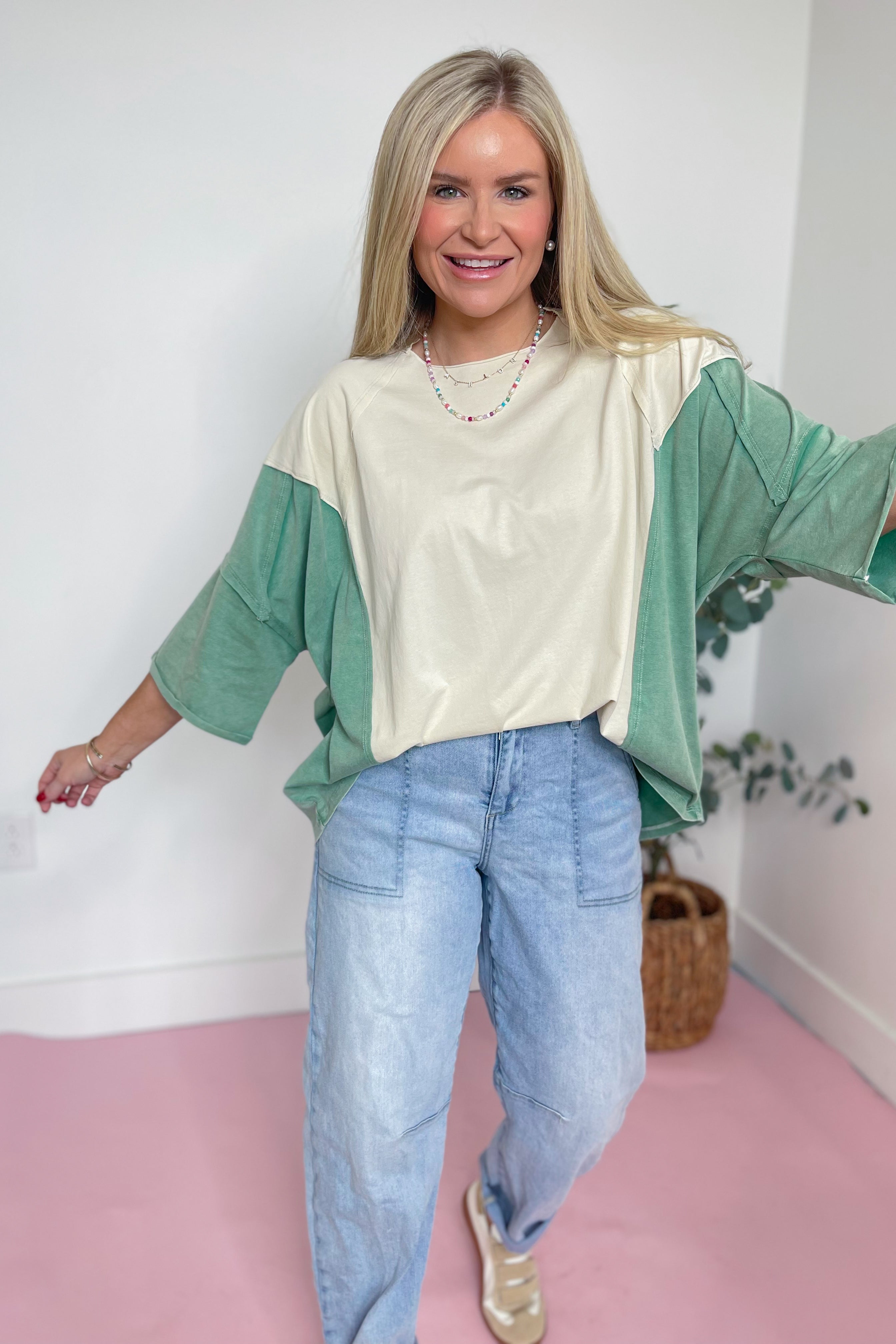 Jones Color Block Mineral Washed Knit Top - Be You Boutique