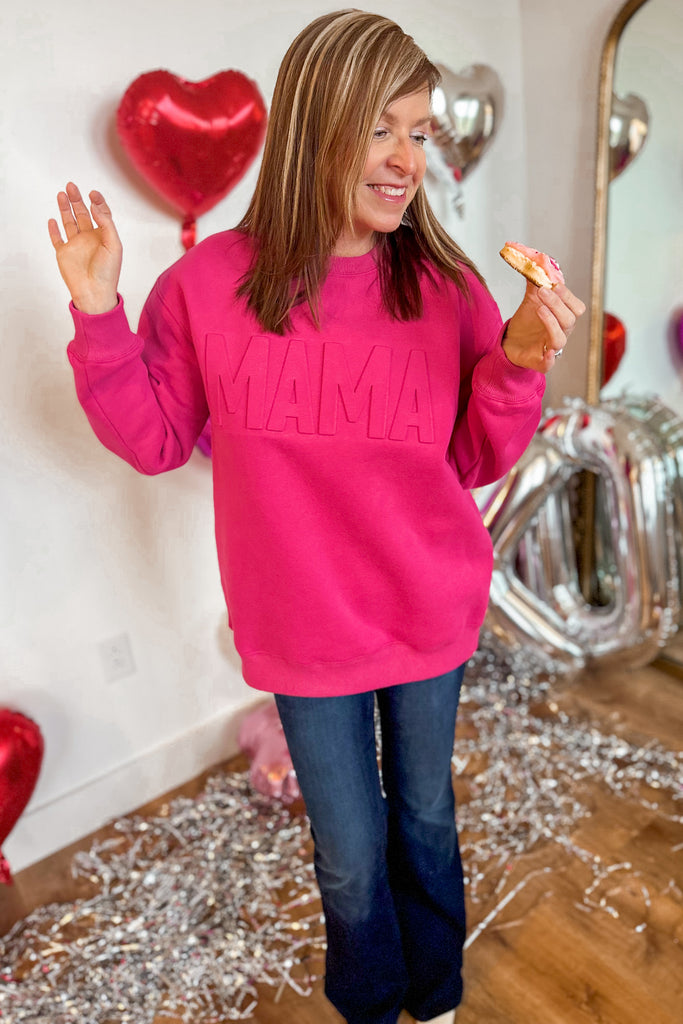 Valentines MAMA Embossed Long Sleeve Sweatshirt - Be You Boutique
