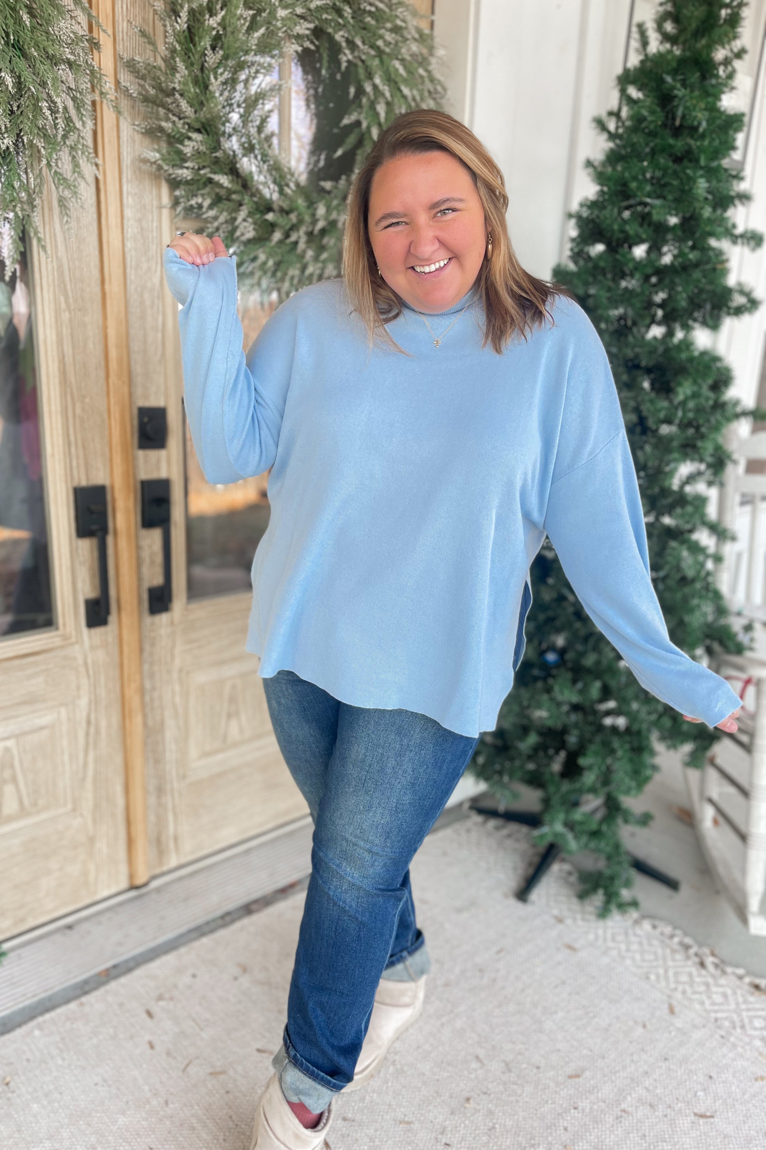 Boone Mock Neck Long Sleeve Sweater Top - Be You Boutique