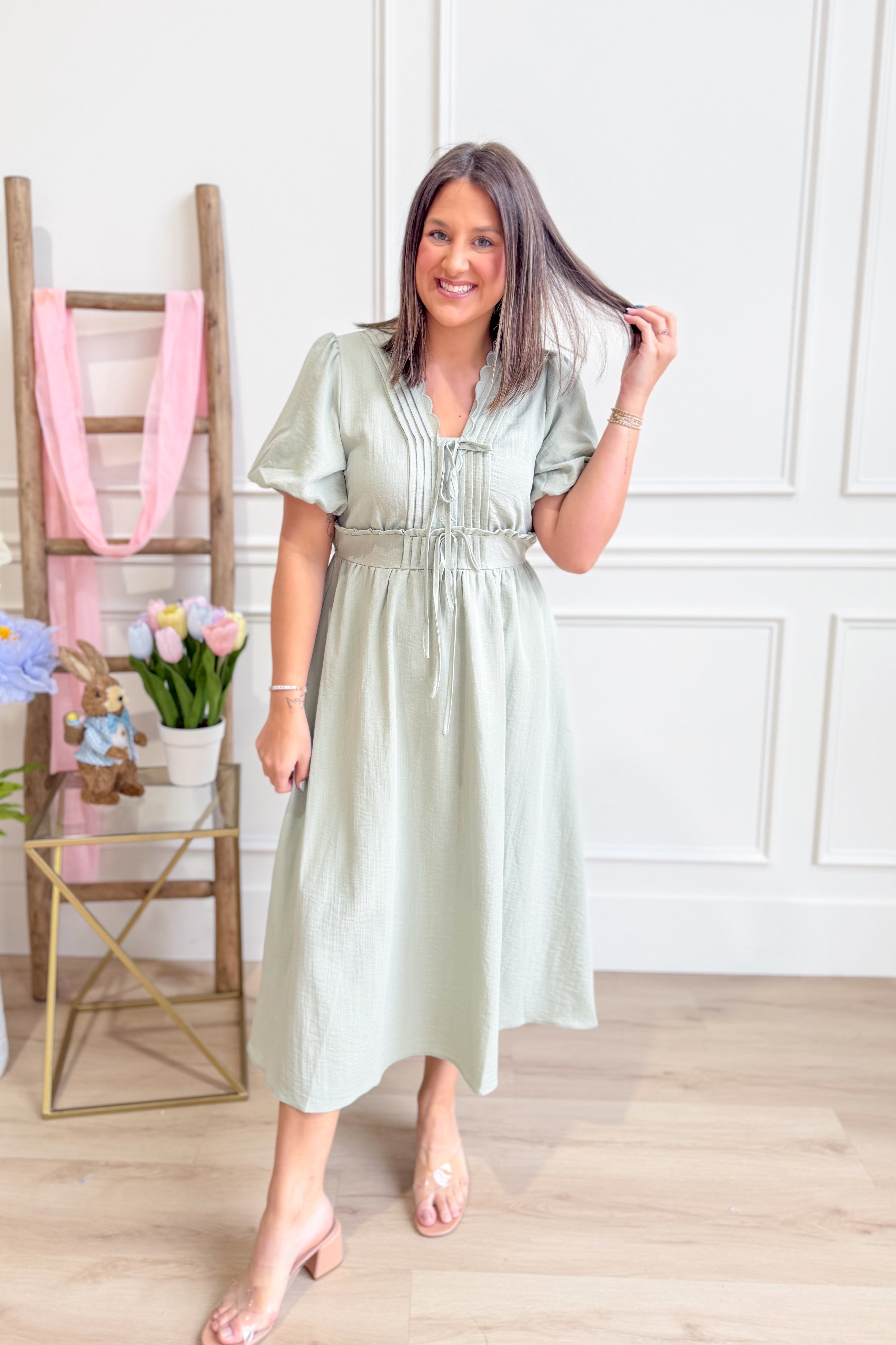 Sia Puff Sleeve Pleated Detailed Midi Dress - Be You Boutique