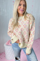 Kara Pointelle Diamond Long Sleeve Sweater - Be You Boutique