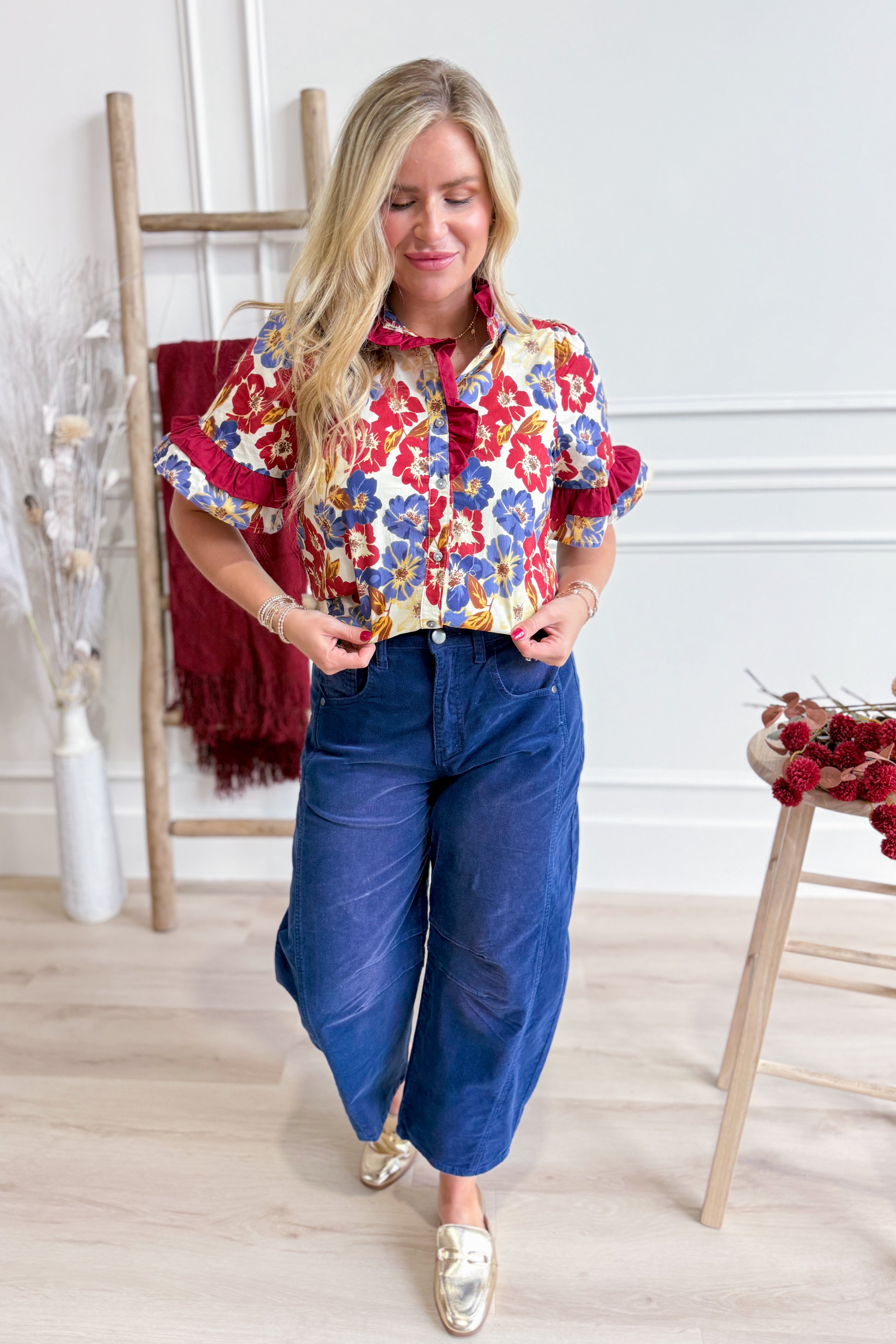 Kennedy Floral Print Ruffle Trim Top - Be You Boutique