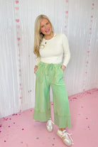 Caris Mineral Washed Upside Down Terry Knit Wide Leg Palazzo Pants - Be You Boutique
