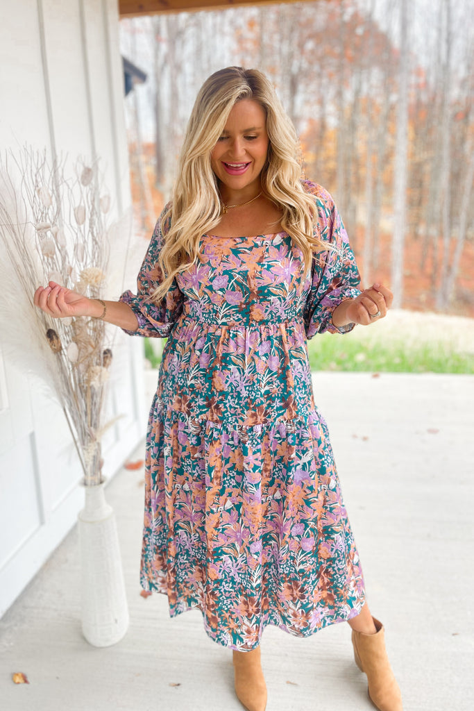 Marshall Floral Print Square Neck Midi Dress - Be You Boutique