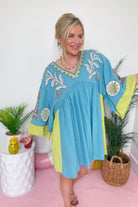 Tucker Embroidered 3/4 Sleeve Dress - Be You Boutique